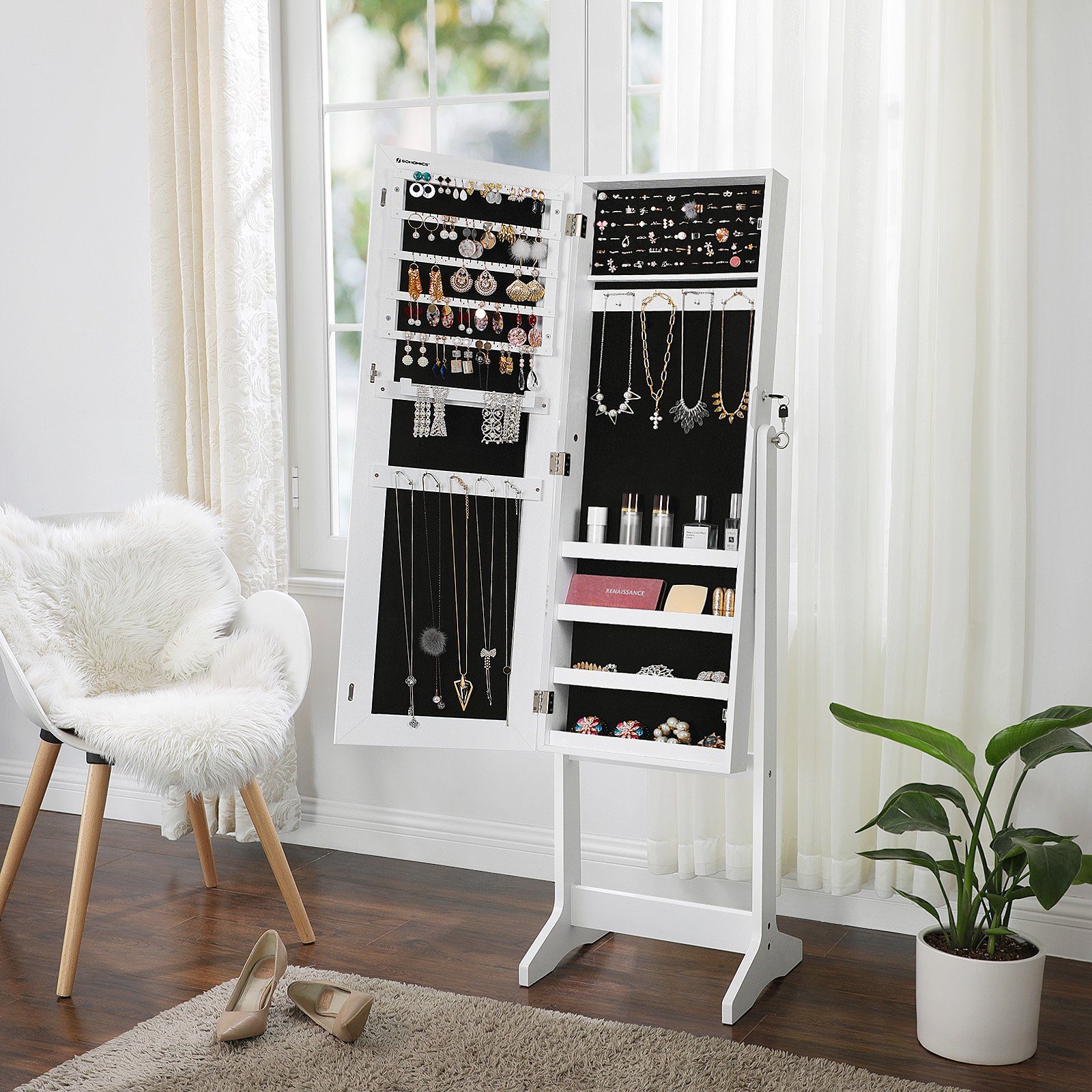 SONGMICS Schmuckschrank Spiegelschrank Ganzkörperspiegel, Geschenk, weiß günstig online kaufen