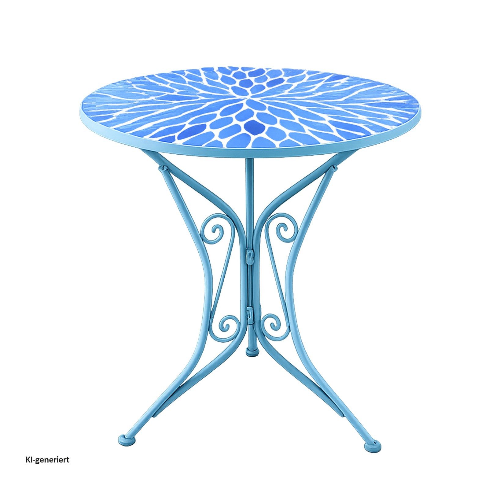 HTI-Living Gartentisch Gartentisch Metall Blau mit Blütenmotiv (1 Stück, 1-St., 1 Gartentisch)