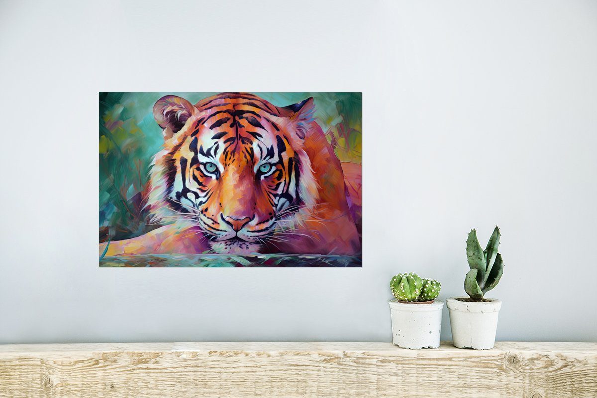 - St), - Poster Tiger Poster, Kunst, Wandbild, Tiere - Rahmen Wohnzimmer, MuchoWow Ölfarbe (1 Wandposter für Ohne