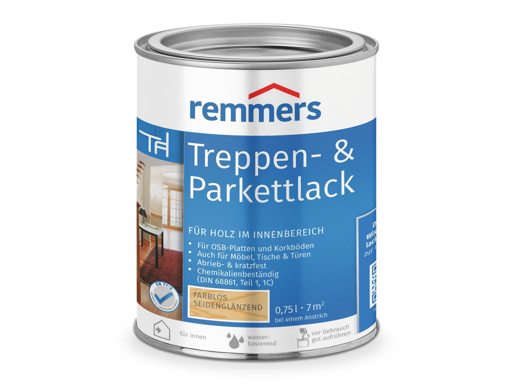 Remmers Lack Treppen- & Parkettlack seidenglänzend 0,75 Liter, Versiegelungslack zum Streichen, abriebfest