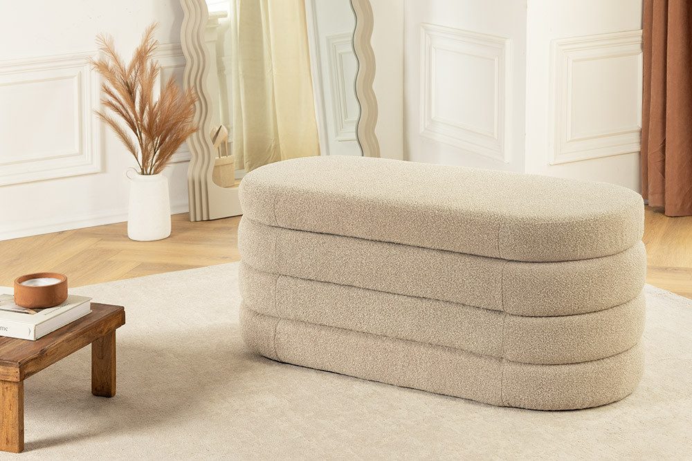riess-ambiente Sitzbank VOGUE 115cm taupe - gepolstert, mit Aufbewahrung, fertig montiert (Einzelartikel, 1-St), Wohnzimmer · Bouclé · rund · mit Stauraum · Scandinavian Design