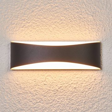 Lucande LED Außen-Wandleuchte Akira, LED-Leuchtmittel fest verbaut, warmweiß, Modern, Aluminium, Polycarbonat, anthrazit, weiß satiniert, 50