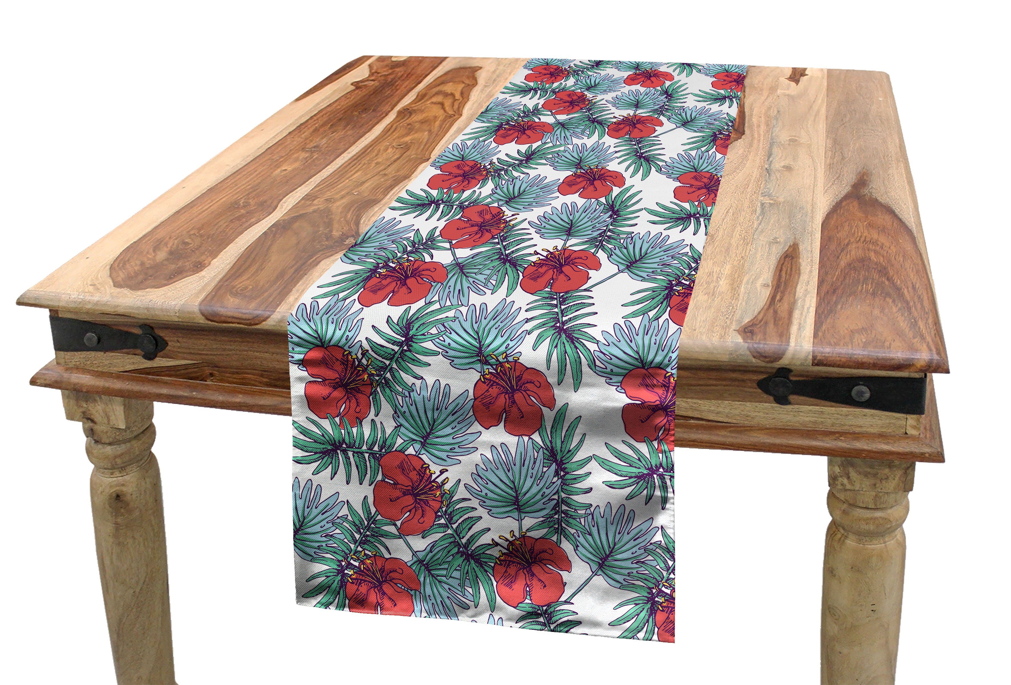 Tischläufer, Pflanzen und Küche Esszimmer Exotisch Tropic Dekorativer Hibiscus Tischläufer Abakuhaus Rechteckiger