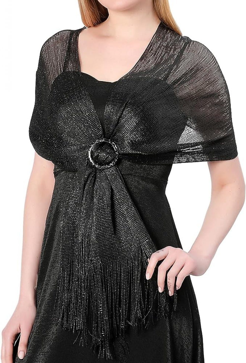 WaKuKa Schal Holiday metal buckle shawl suitable for sparkling evening parties SchwarzesSilber | 