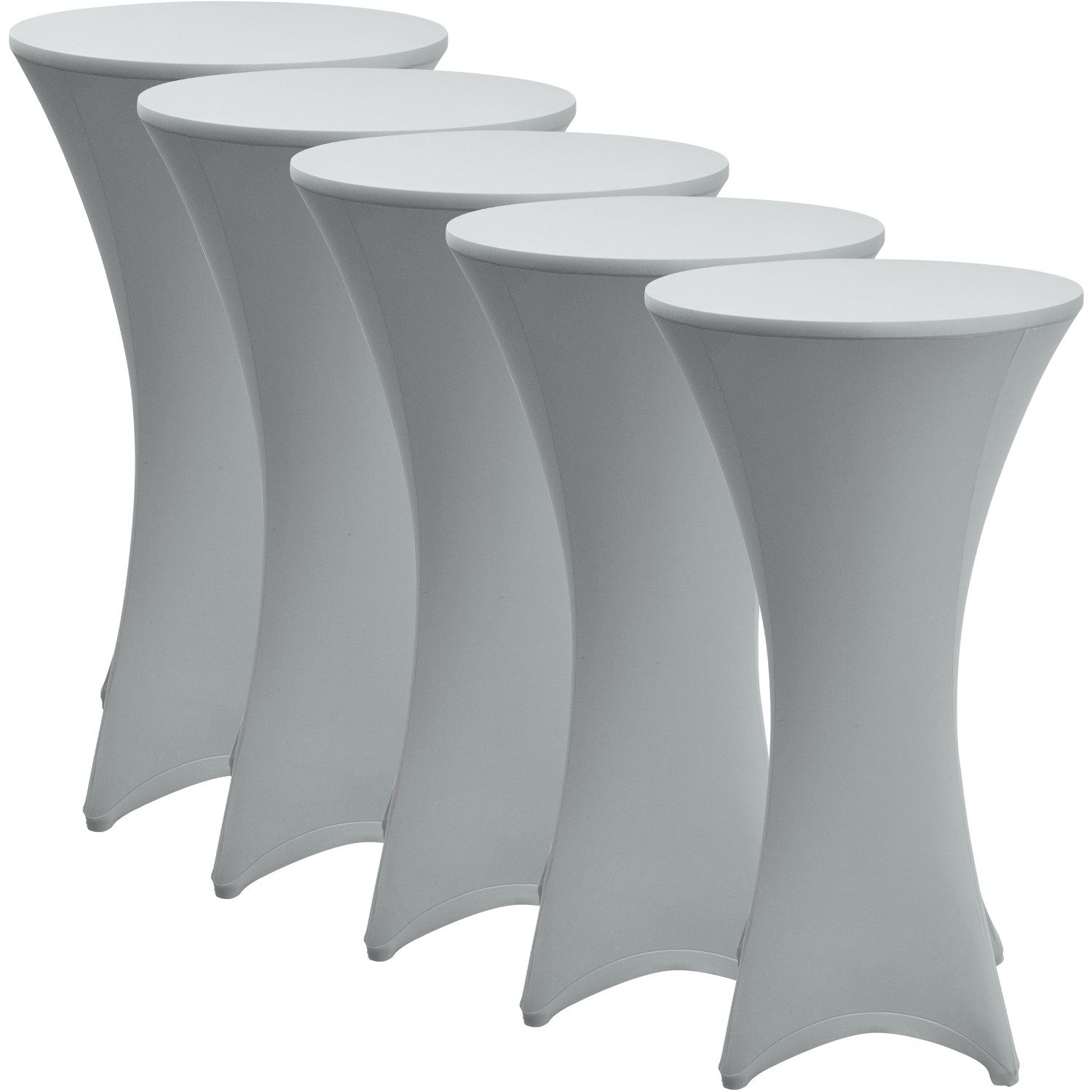 Beautissu Stehtischhusse Stretch Stehtisch Bistrotisch Husse, Ø70cm, Silber, 5er Set, Verstärkung im Fußbereich & 40°C waschbar, rutschfest & bügelfreie