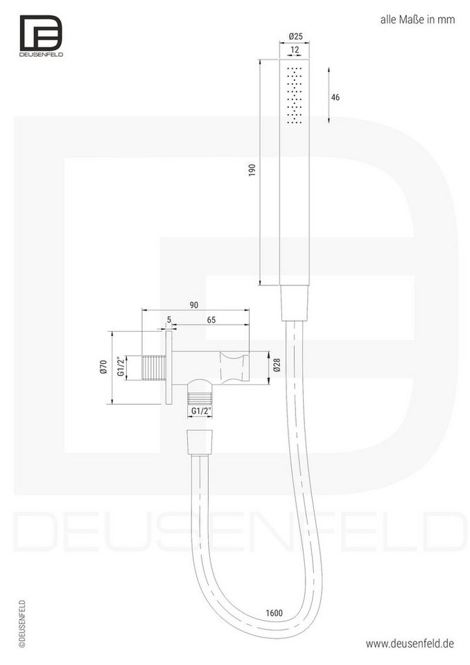 Thumbnail - DEUSENFELD Brausegarnitur Deusenfeld M8BSET01-F160, 1 Strahlart(en), Echt Edelstahl, matt gebürstet