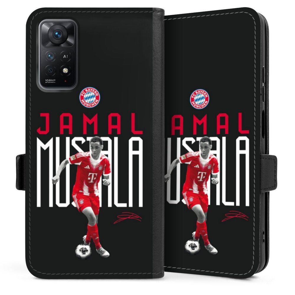 DeinDesign Handyhülle FC Bayern München Jamal Musiala Offizielles Lizenzprodukt, Xiaomi Redmi Note 11 Pro 4G Hülle Handy Flip Case Wallet Cover