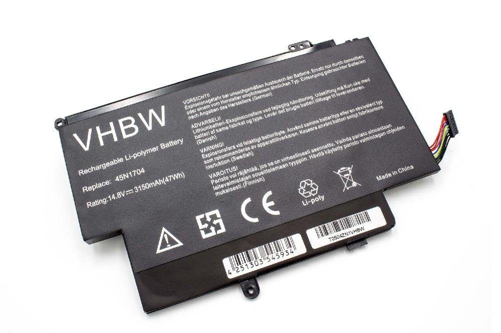 vhbw Ersatz für Lenovo 45N1704, 45N1705, 45N1706, 45N1707 für Notebook / Laptop-Akku 3150 mAh