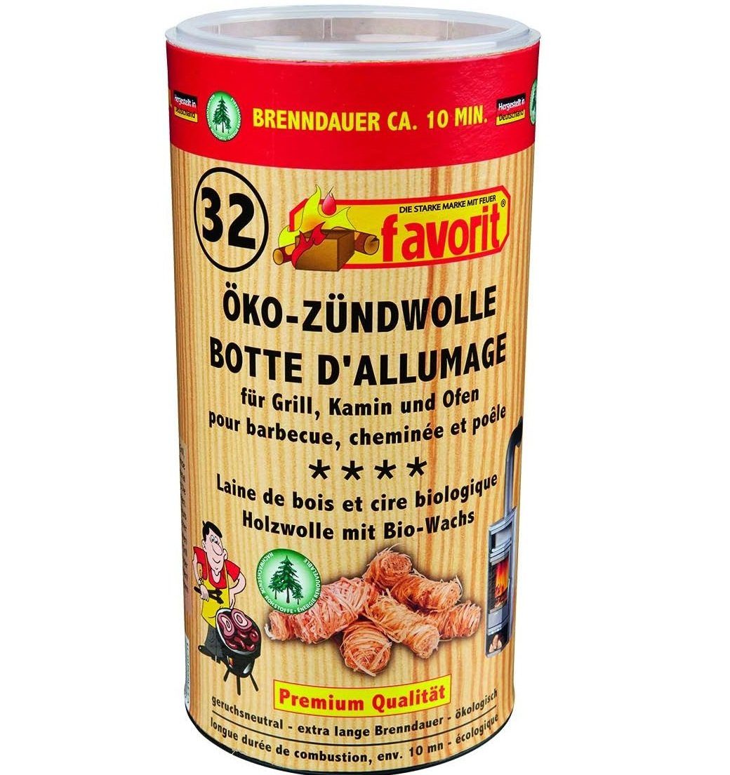 Grillanzünder Anzündwolle für Grill + Kamin, 32 Stück, Ofenanzünder, Kohleanzünder