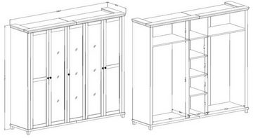 Helvetia Kleiderschrank Elda (Evora, 1-teilig) 246cm abisko ash / eiche lefkas 5-türig mit 3 Spiegeln