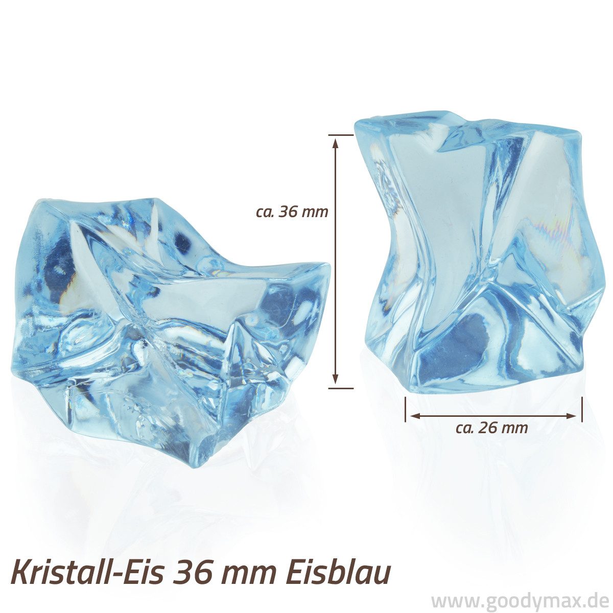 Goodymax Streudeko Kristall-Eis 36 mm Eisblau 10 Stück, künstliche Eiswürfel Ziersteine Dekosteine Edelsteine Dekoeis
