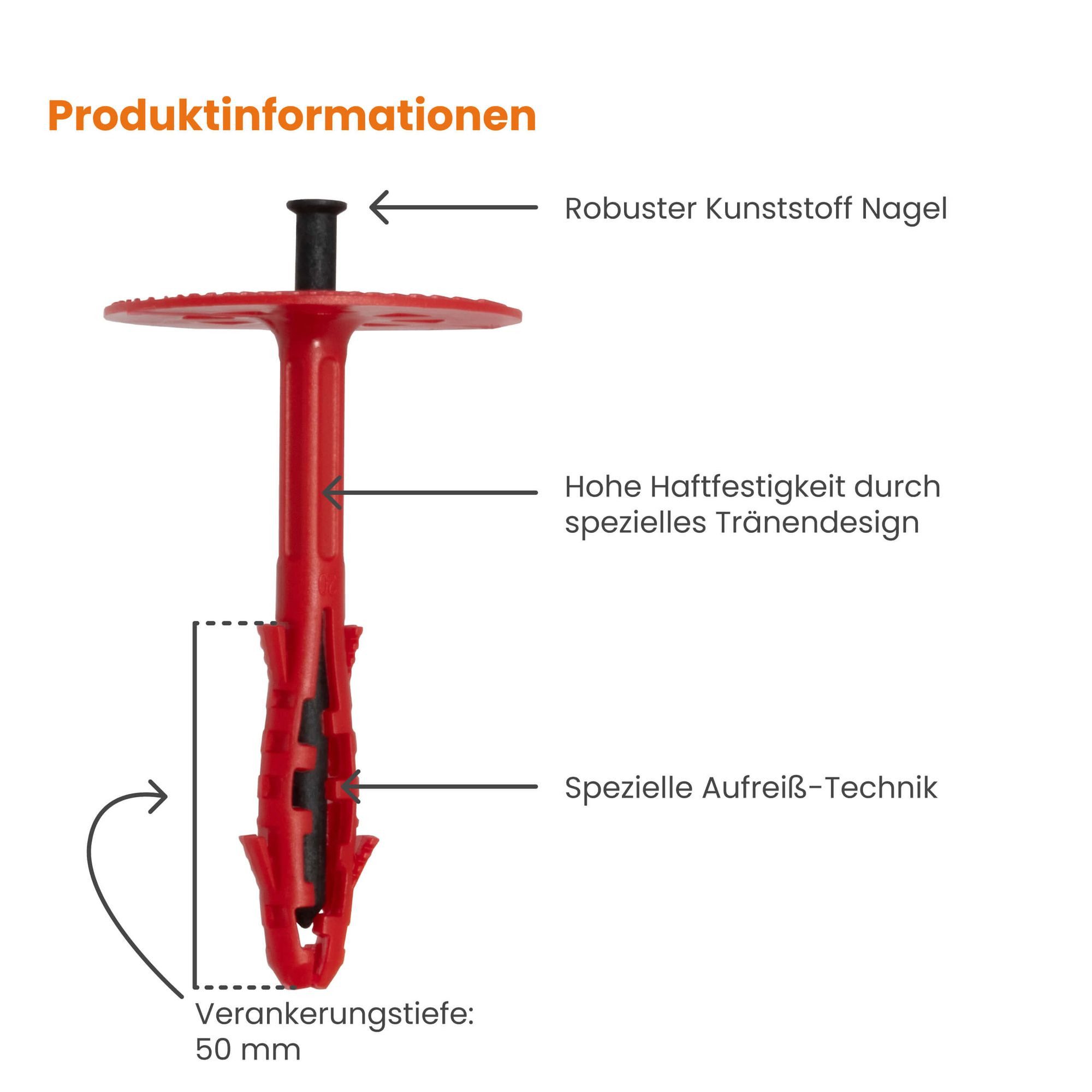 PROTEKTOR Schrauben- und Dübel-Set Dämmstoffdübel Ø10mm, Schlagdübel mit Kunststoffnagel für WDVS, (Dämmstoffdübel 100 Stück Ø10x100mm, 100 St., Fassadendübel für WDVS und zur Befestigung von Fassadendämmung), ETA-zertifizierte Schlagdübel Tellerdübel für alle Nutzungskategorien
