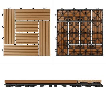 ECD Germany WPC-Fliesen Terrassendielen Balkonfliesen Klickfliesen, 11er Set, 11 St., 11er Set, Teak 30x30cm 11er Set 1m² Mosaik Holzoptik mit Drainage Klicksystem