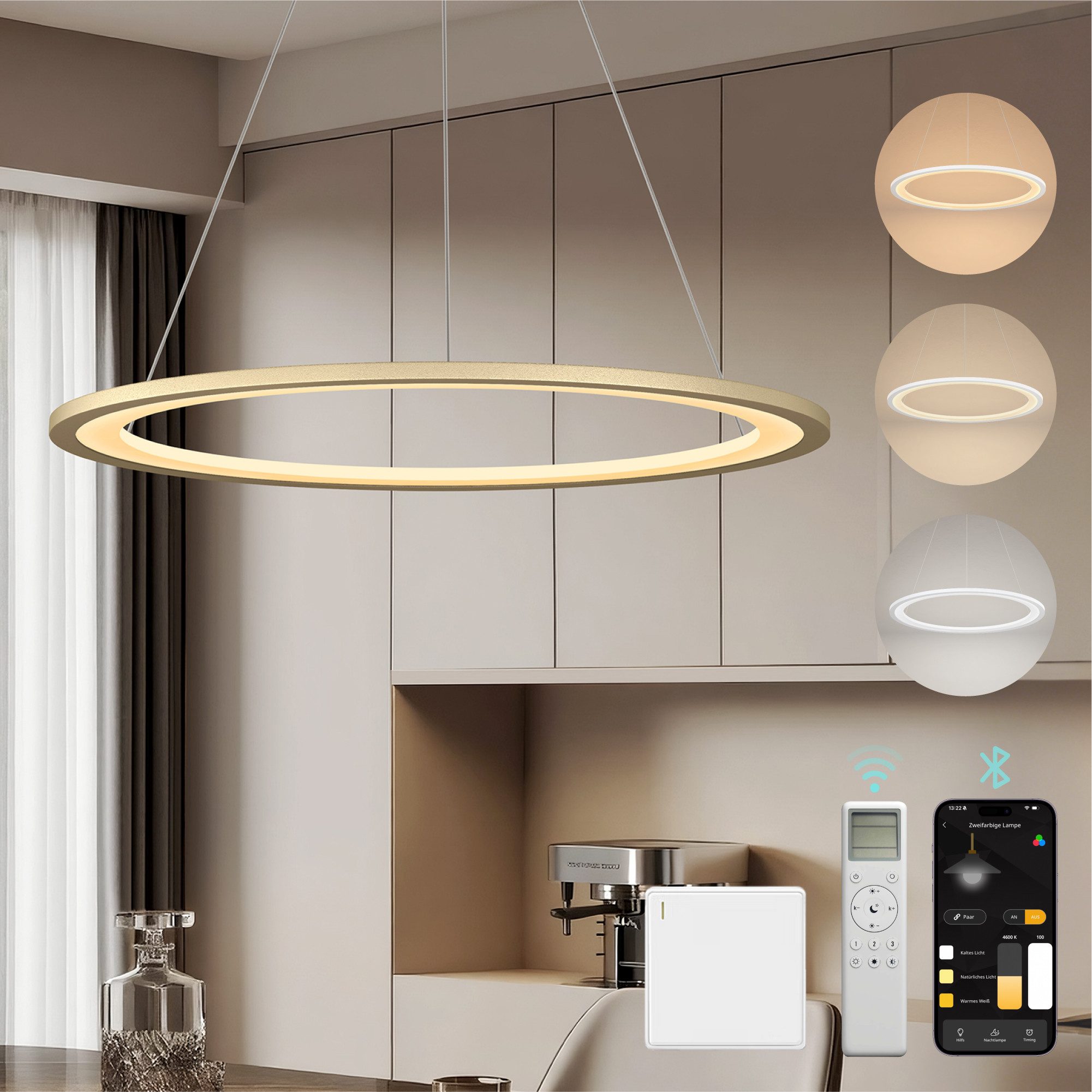 Mai & Mai Pendelleuchte Hängeleuchte pendellampe Farbtemperatur3000–6000K CRI≥95 Luvina01, LED-Pendelleuchte, mit hoher Farbwiedergabe,
