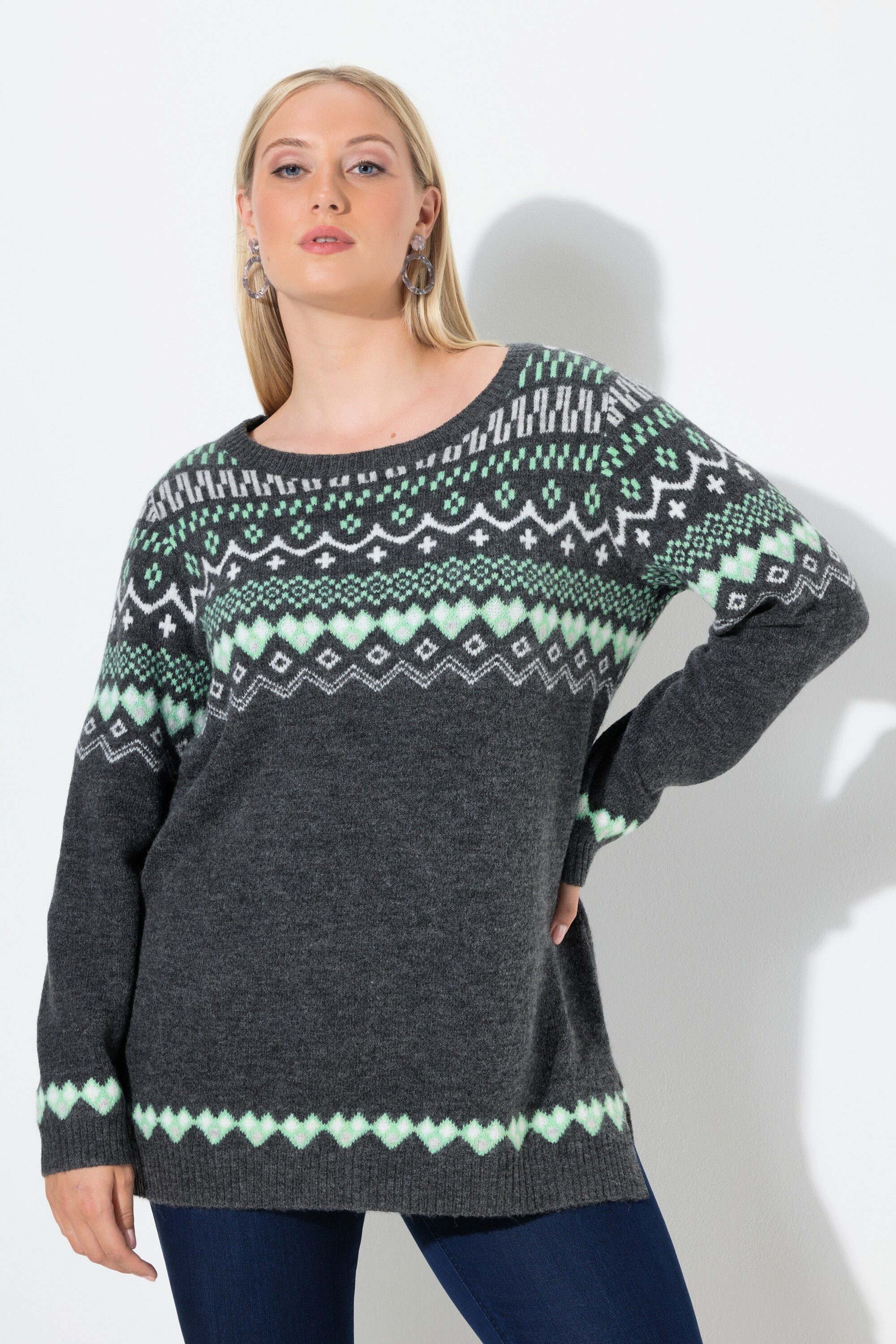 Ulla Popken Strickpullover Norweger-Pullover Rundhals Langarm weicher Stric günstig online kaufen