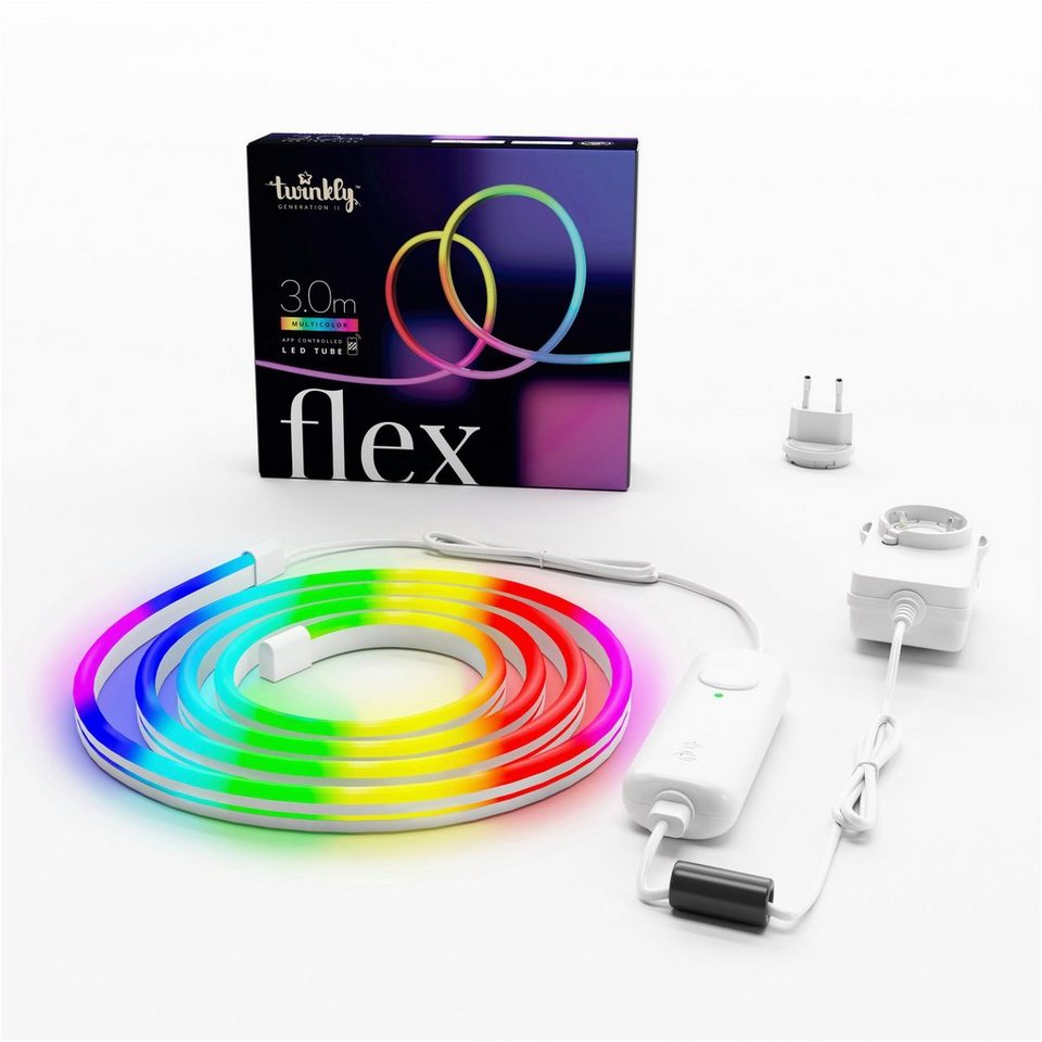 twinkly LED-Lichterschlauch Flex, Smarter RGB LED Schlauch, 3m Länge, Weiß,  WiFi, Gen II, IP20