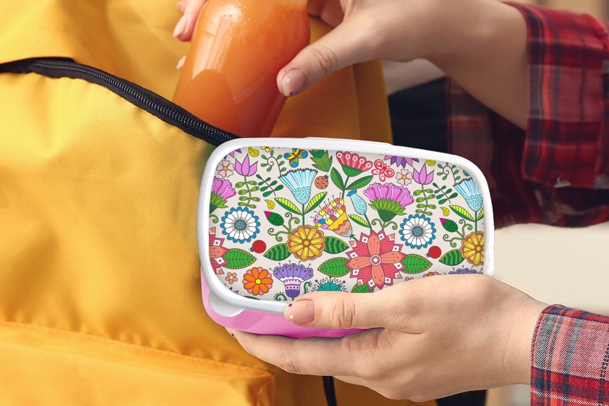 Schmetterling MuchoWow Regenbogen (2-tlg), Kunststoff, Kinder, Mädchen, Brotdose - Brotbox Snackbox, - Erwachsene, Blumen Kunststoff Design, für rosa Lunchbox -