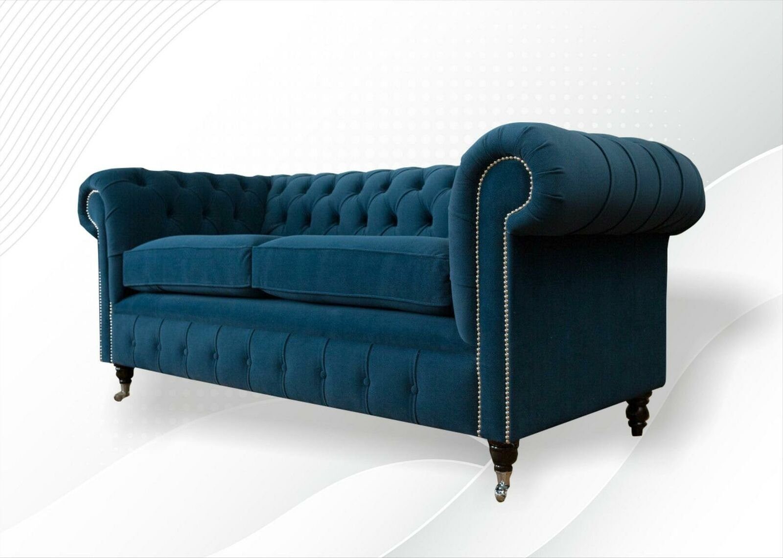 Chesterfield-Sofa, Blaue Sofas Couch Zweisitzer JVmoebel Textil Sofas Design Polster Couchen Chesterfield