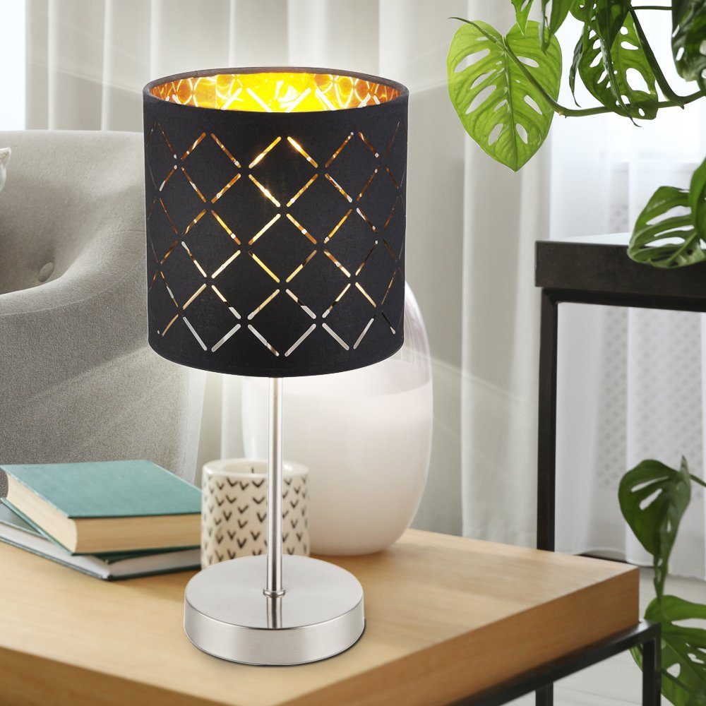 etc-shop LED Tischleuchte, Leuchtmittel inklusive, Warmweiß, Tisch Leuchte  Wohn Zimmer Schalter Lese Lampe Textil schwarz gold im