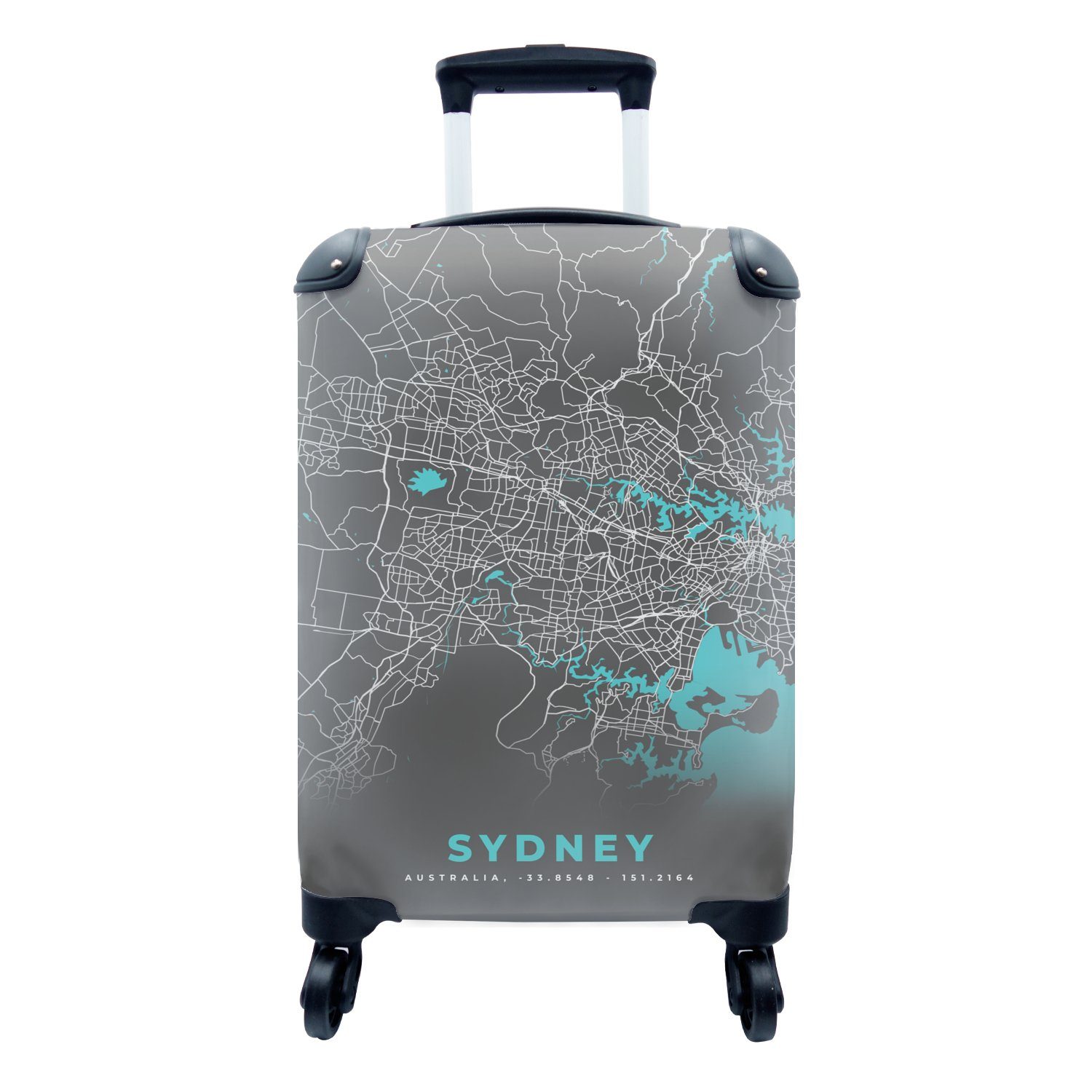 MuchoWow Handgepäckkoffer Sydney - Stadtplan - Blau - Karte, 4 Rollen, Reisetasche mit rollen, Handgepäck für Ferien, Trolley, Reisekoffer