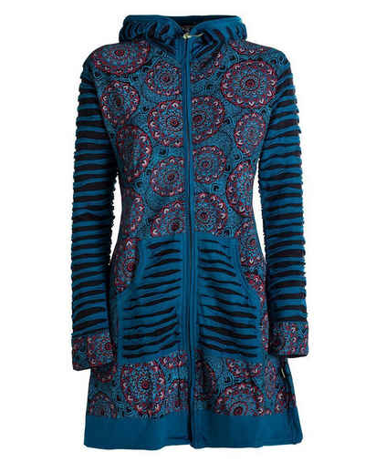 Vishes Kurzmantel Damen Blumen Mandala Jersey-Mantel Hippiemantel Kapuzenmantel Hoodie, Ethno Style