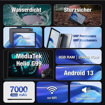 AGM Mobile Tablet (10,36", 256 GB, Android 13, 4G, Gaming Tablet 2K FHD IPS-Display MTK G99,7000 mAh Akku,mit Schutzhülle)