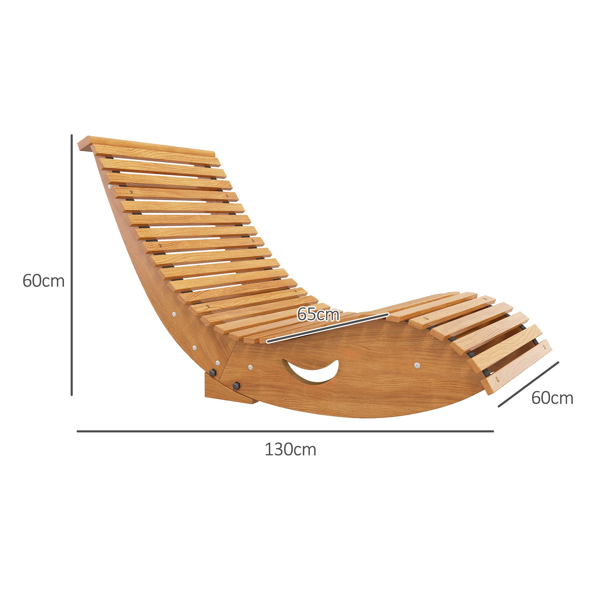 Outsunny Schaukelstuhl Schaukelliege Holz Ergonomisch Schwingstuhl mit S-Form, Kippschutz (Gartenliege, 1 St), bis 120 kg belastbar für Balkon, Terrasse, Hellbraun, 130 x 60 x 60 cm