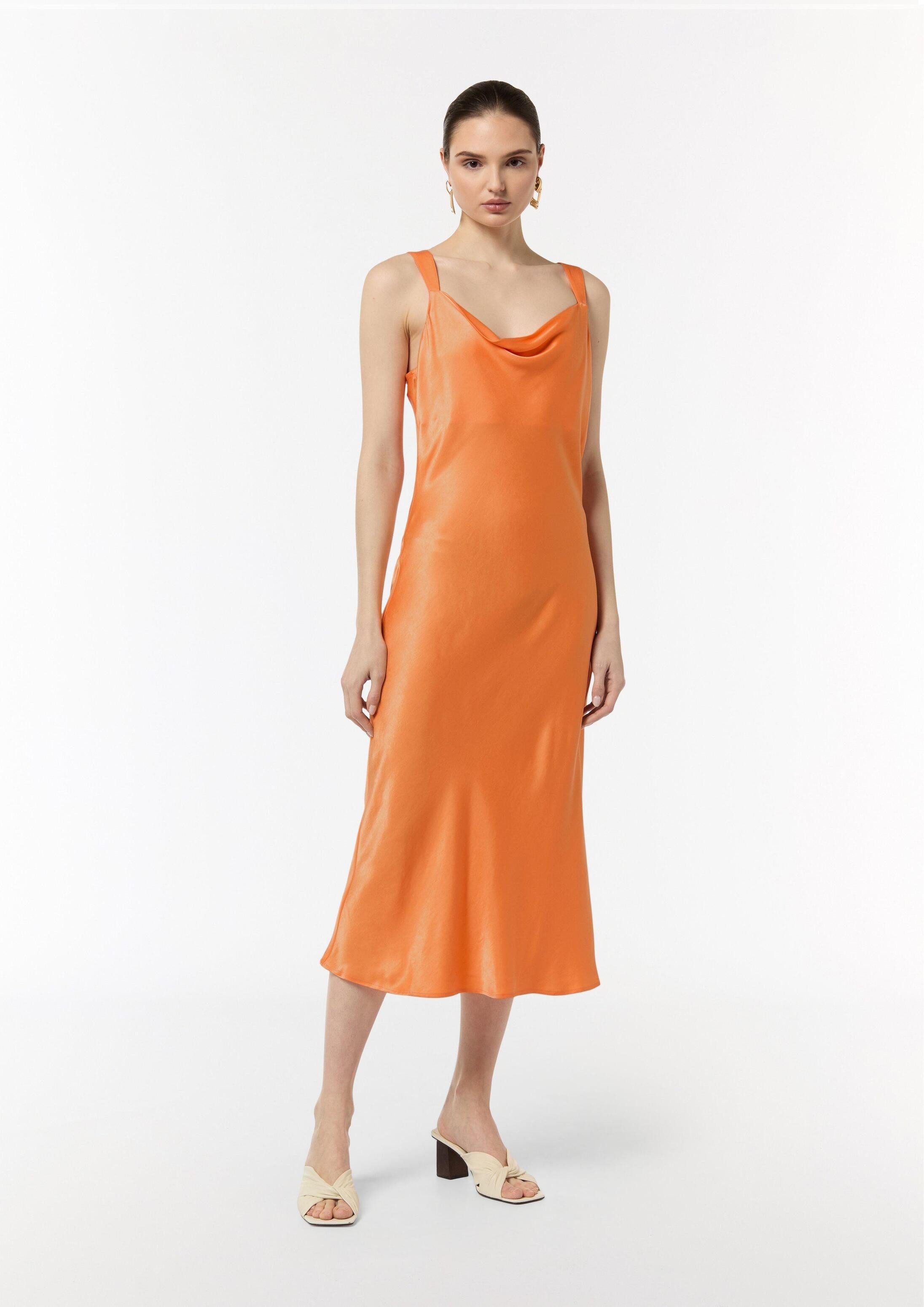 comma Midikleid Kleid Satinkleid mit Wasserfall-Ausschnitt