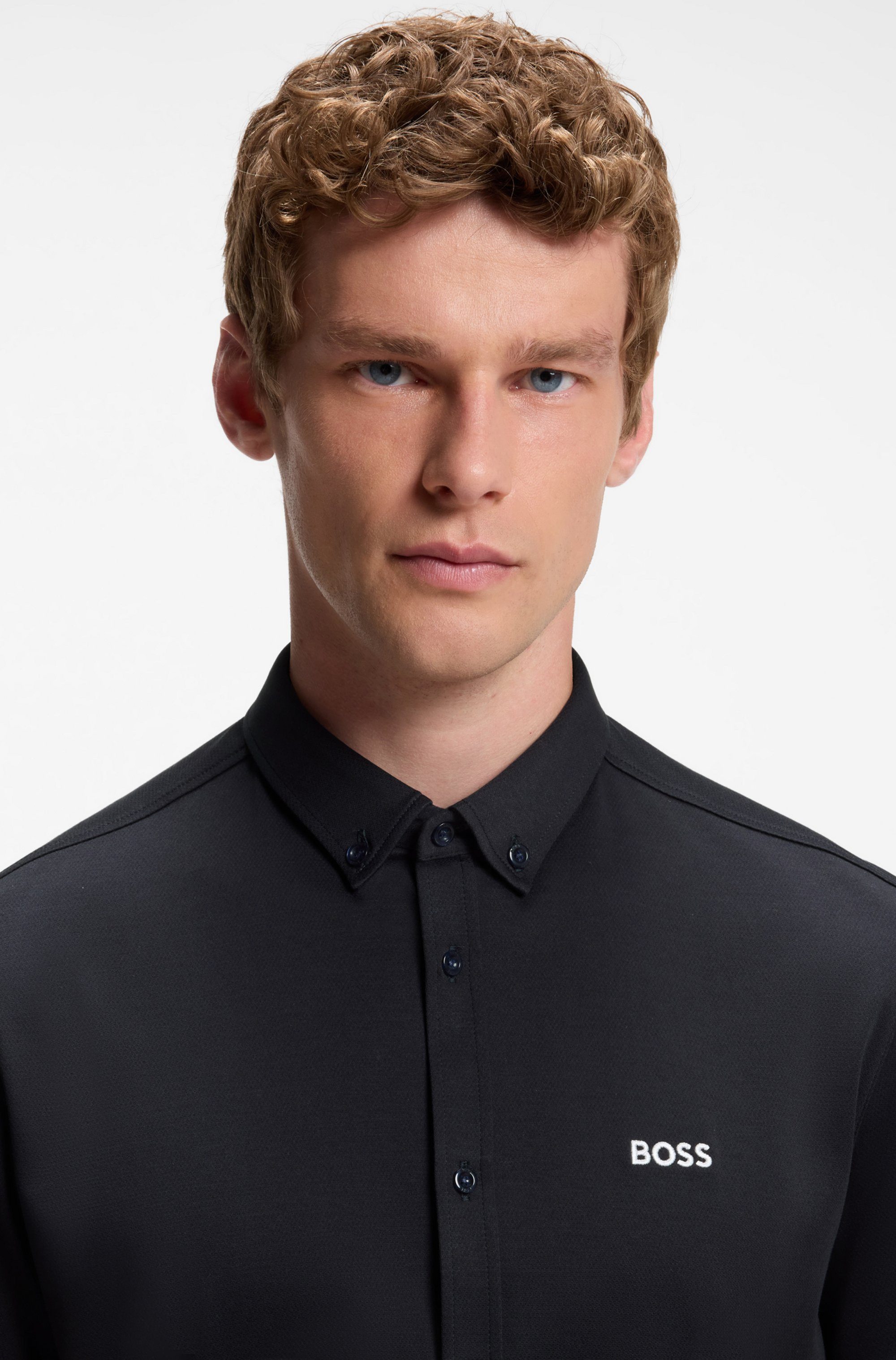 BOSS GREEN Kurzarmhemd Motion S Regular Fit, Button-down-Kragen, Kurzarm, Logo-Stickerei