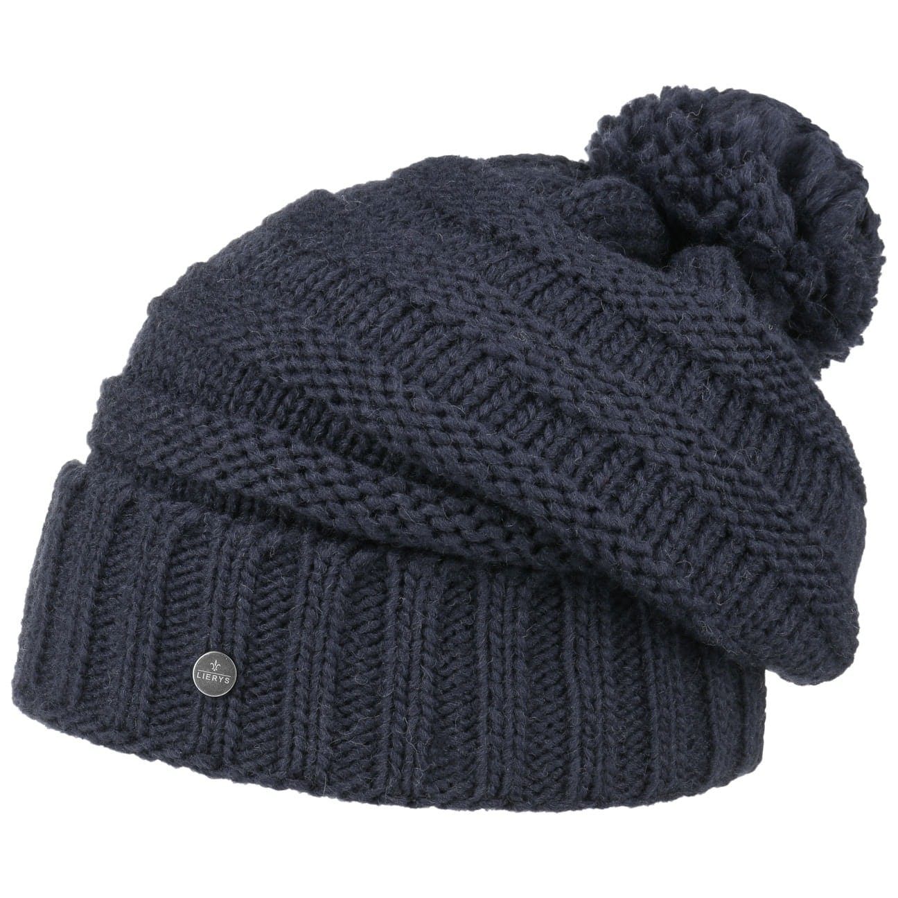 Lierys Bommelmütze (1-St) Beanie mit Umschlag, Made in Germany dunkelblau