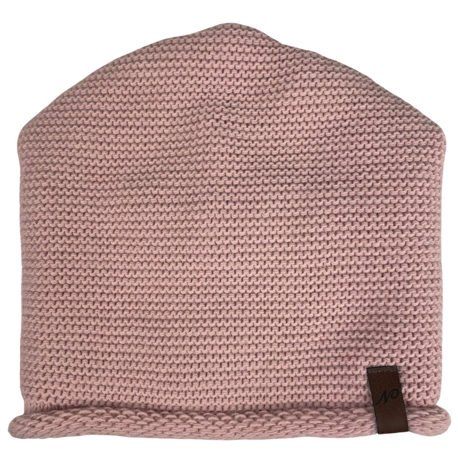 altrosa Stil & teilig, und Long-Beanie Strick - klassisch Taschen4life unisex & (2 modischer Schal uni Herren, für Mütze Loop-Schal) Beanie N-Set einfarbig, Damen