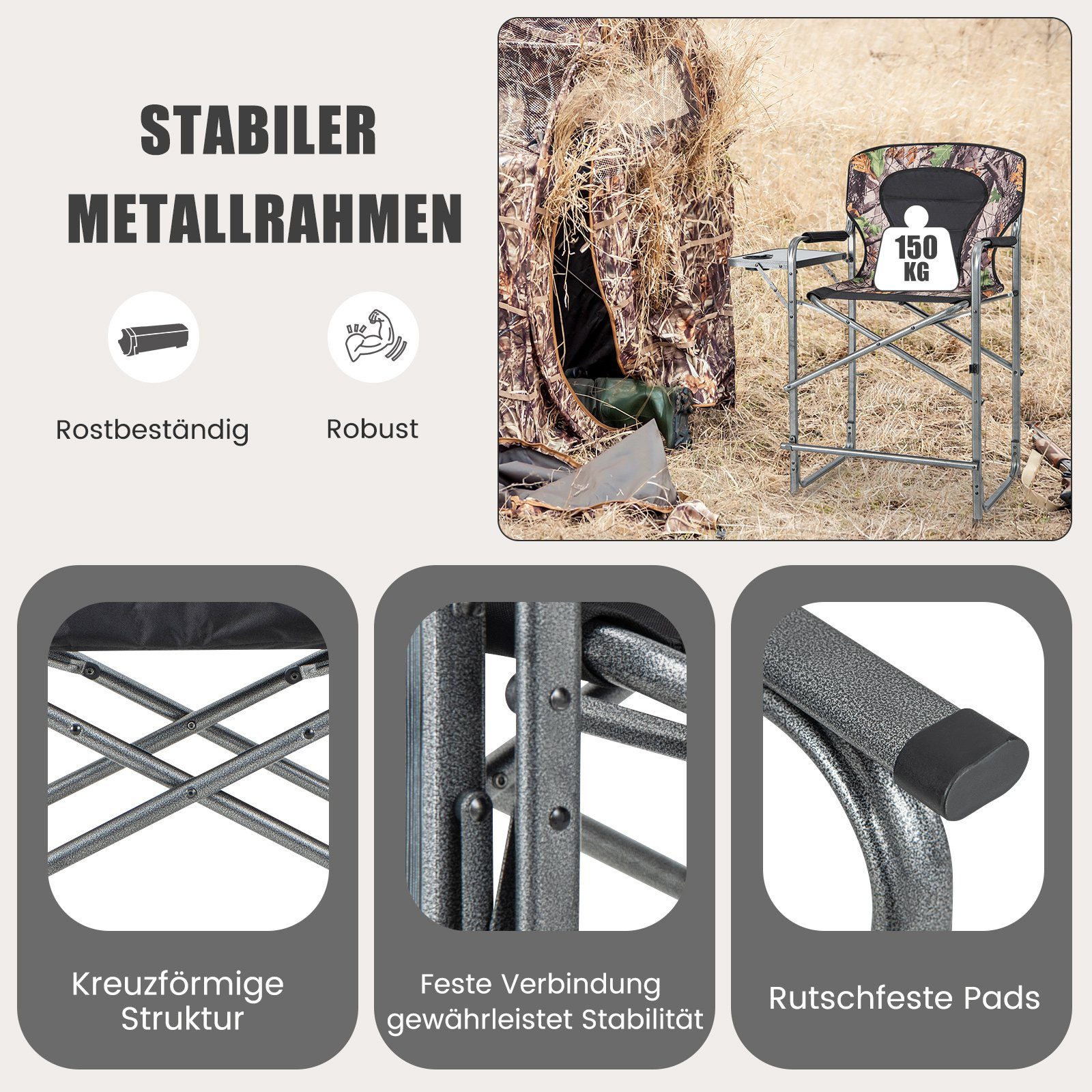 COSTWAY Doppel Campingstuhl Mit Sonnenschutz - Klappstuhl Mit Kühltasche Für 2 Personen