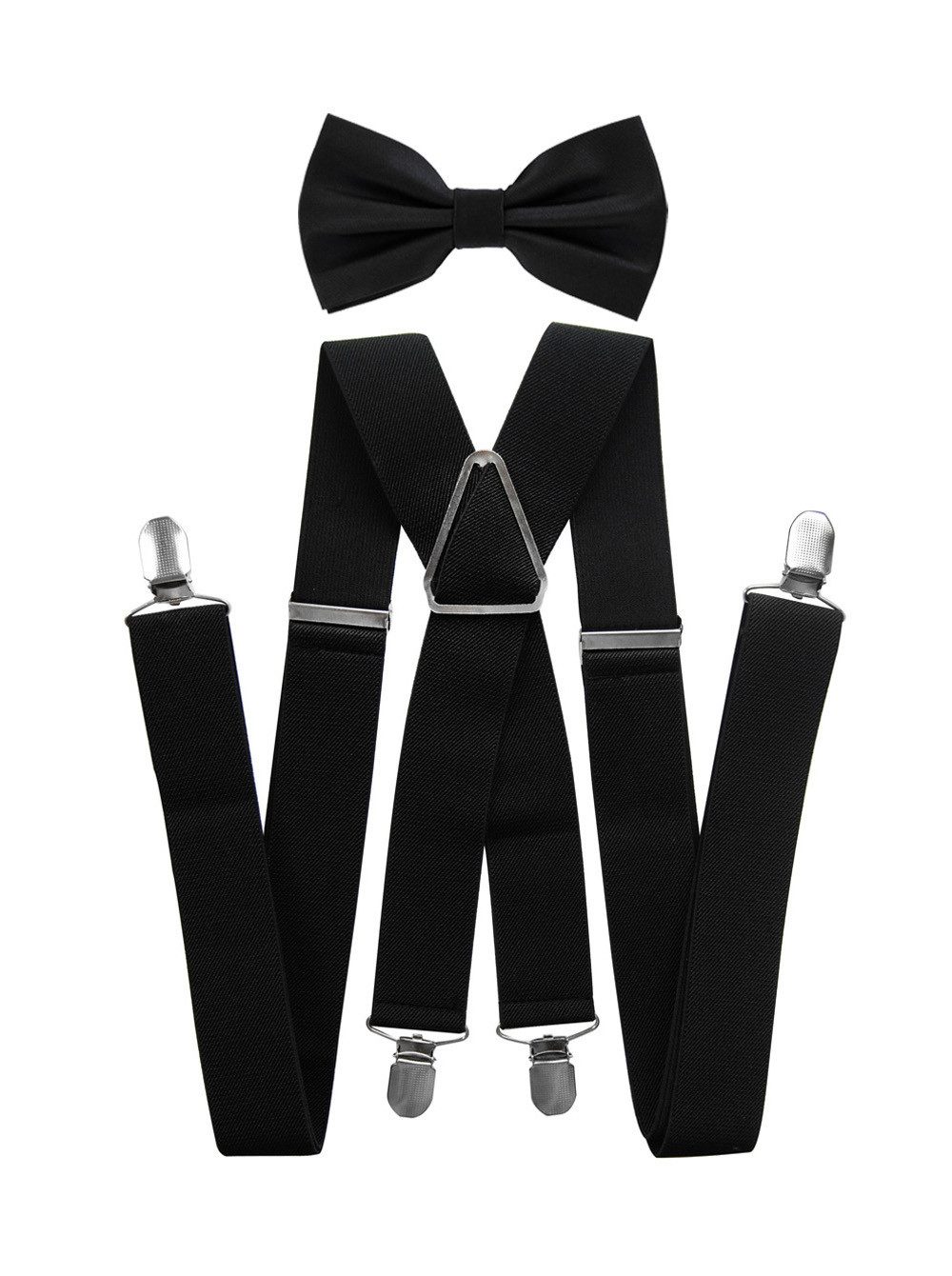 axy Hosenträger Herren Hosenträger mit Fliege Set 3,5cm Breit (2-St., 2er Set) 4 Stabile Clips X-Form, verstellbar und elastisch 120cm Lang