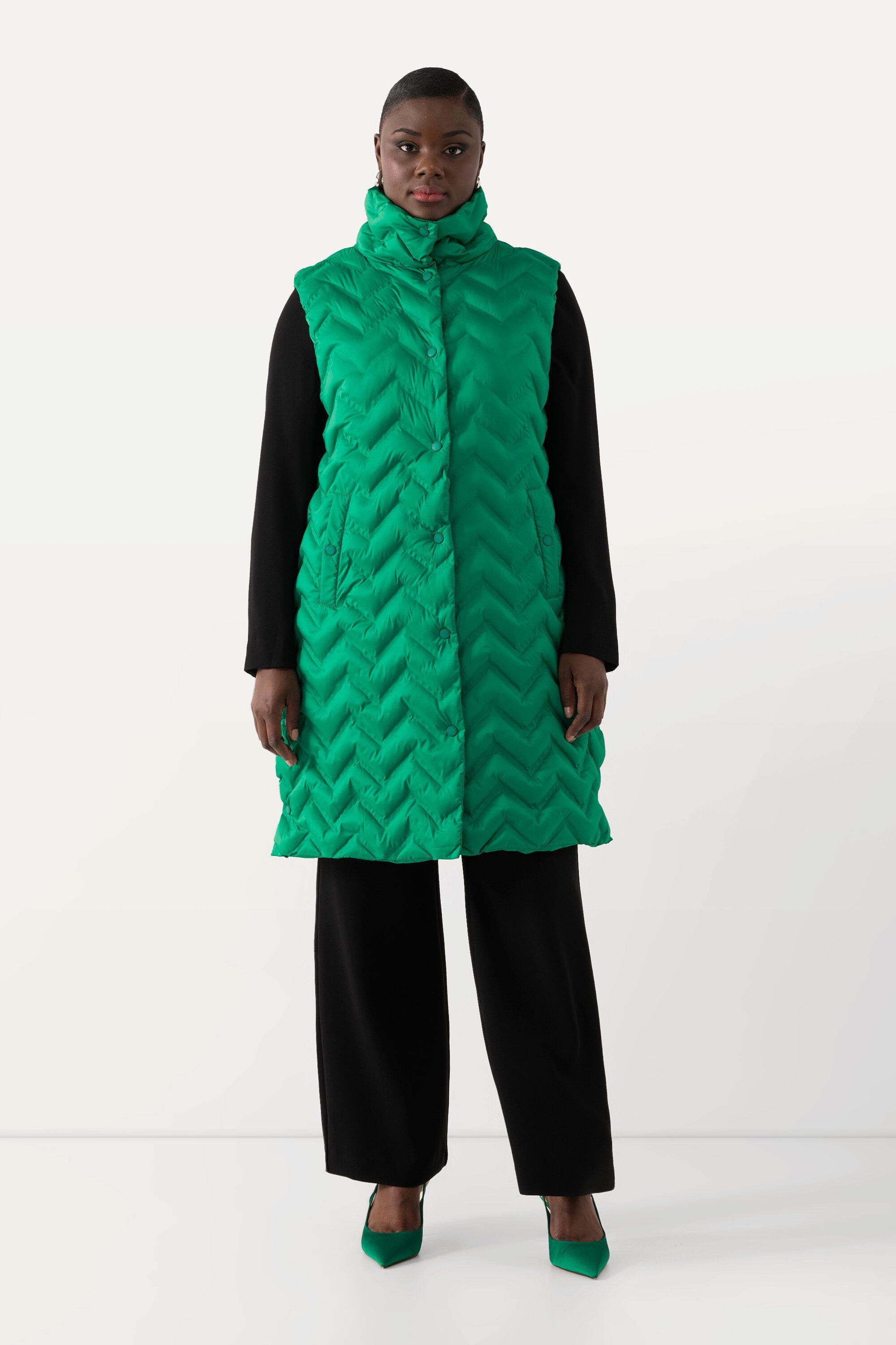 Ulla Popken Steppweste Long-Steppweste Stehkragen A-Linie ärmellos