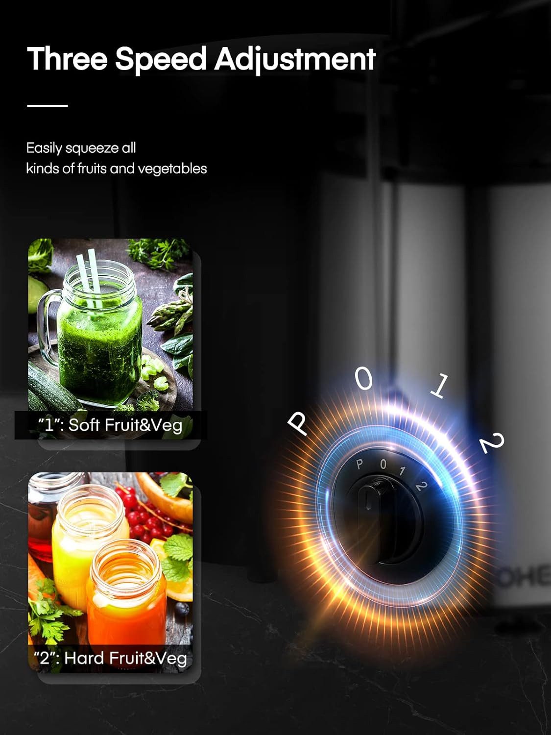 Fyrove Entsafter Slow Juicer Gemüse und Obst,Entsafter aus Edelstahl,Schnelles,BPAFrei, 1500 W, Zentrifugal-Entsafter,Füllöffnung und Zwei Geschwindigkeitsstufe – Bild 3 von 5