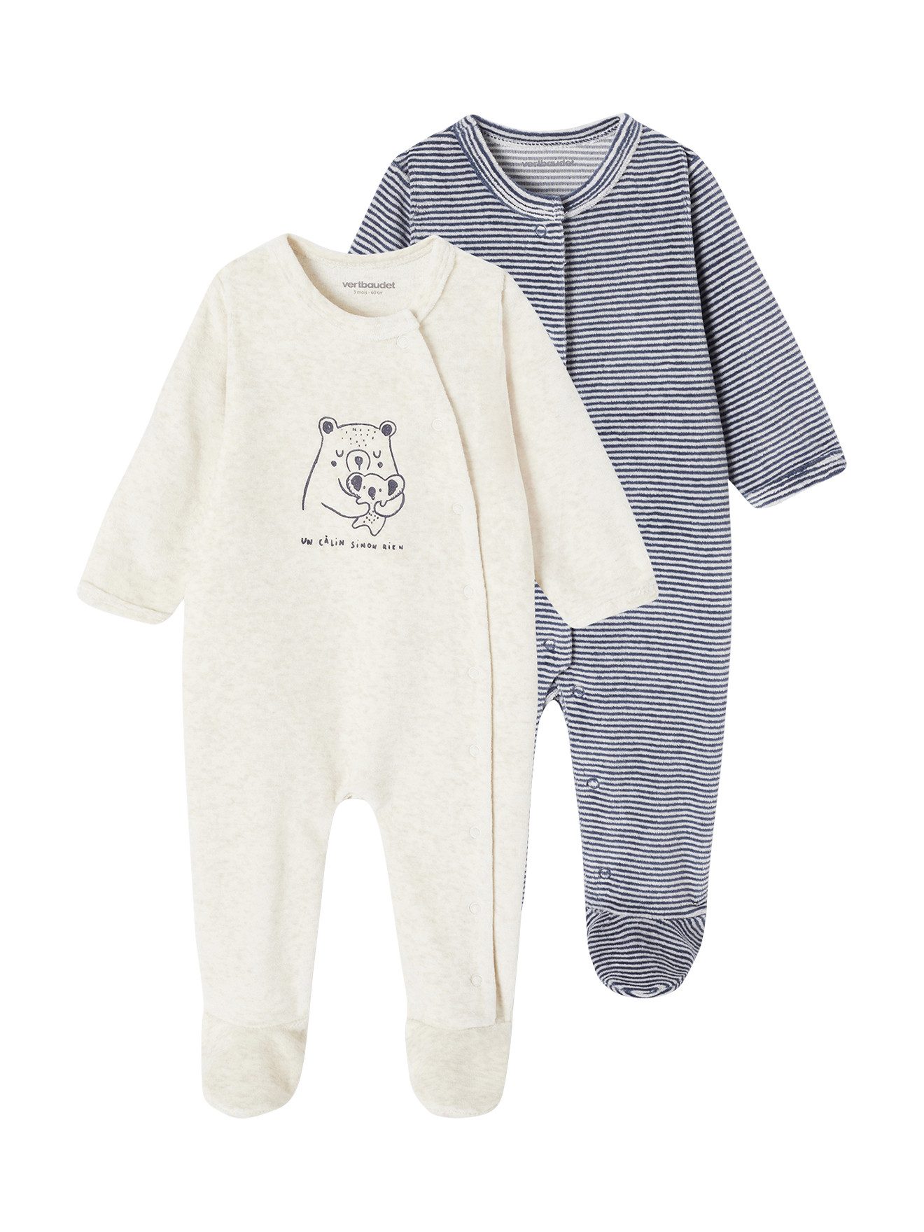 Schlafanzug 2er-Pack Baby Samt-Strampler mit Schrift