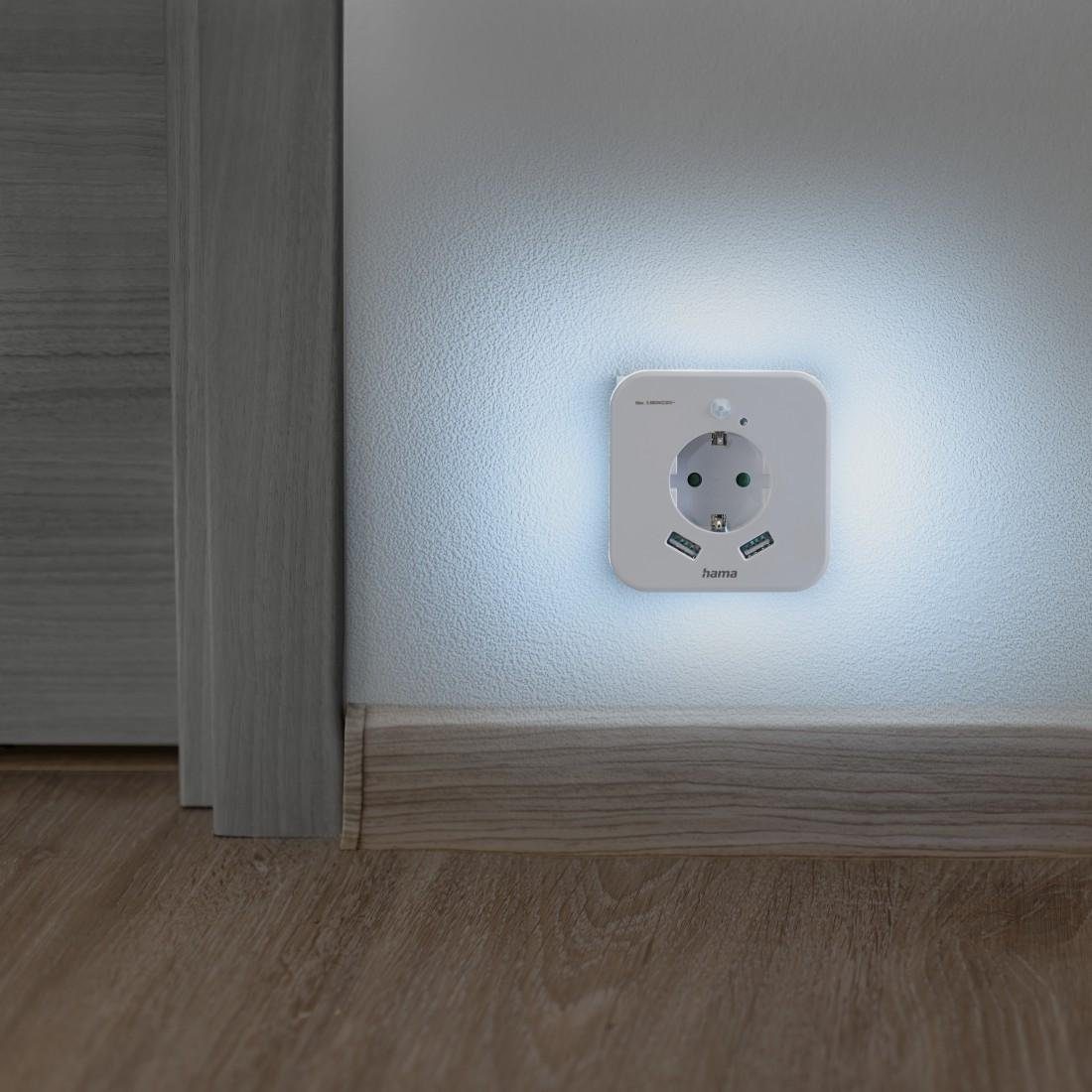 Hama LED Nachtlicht Nachtlicht mit USB taglichtweiß, 2 und und integriert, Baby, Ladefunktion, Bewegungsmelder, für mit Bewegungsmelder Nachtlichtfunktion, Steckdose fest Erwachsene, Tageslichtweiß, LED Kinder USB-Anschluss