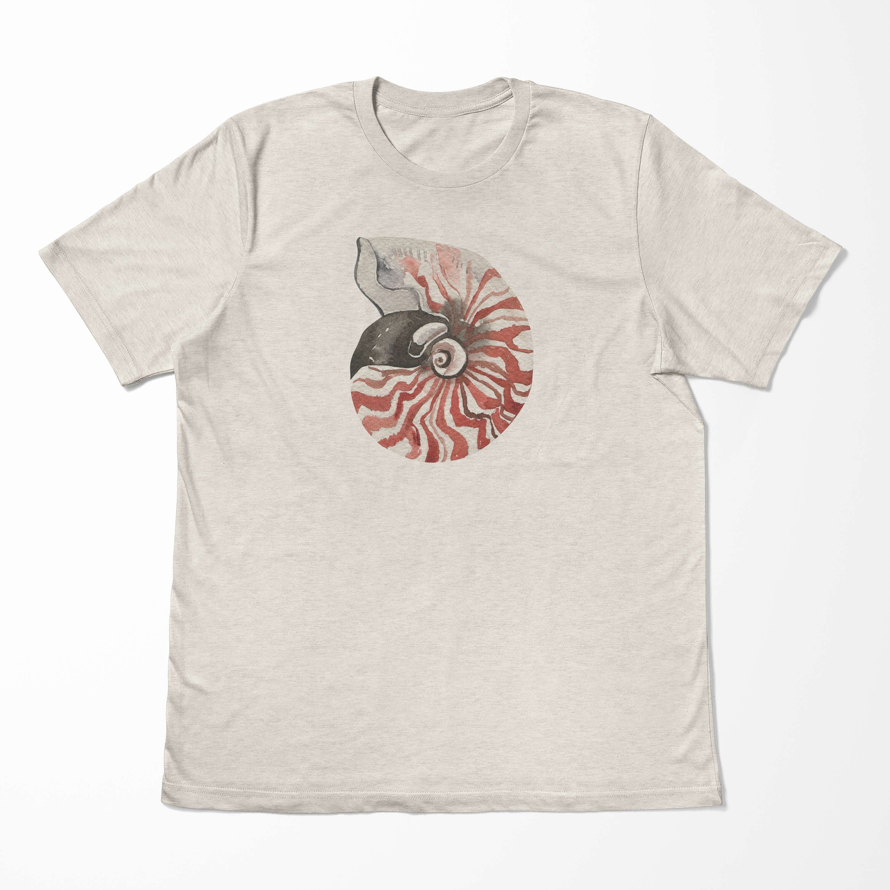 Herren Art T-Shirt Ökomo Nachhaltig gekämmte 100% Bio-Baumwolle Meeresschnecke T-Shirt Wasserfarben Shirt Motiv (1-tlg) Sinus