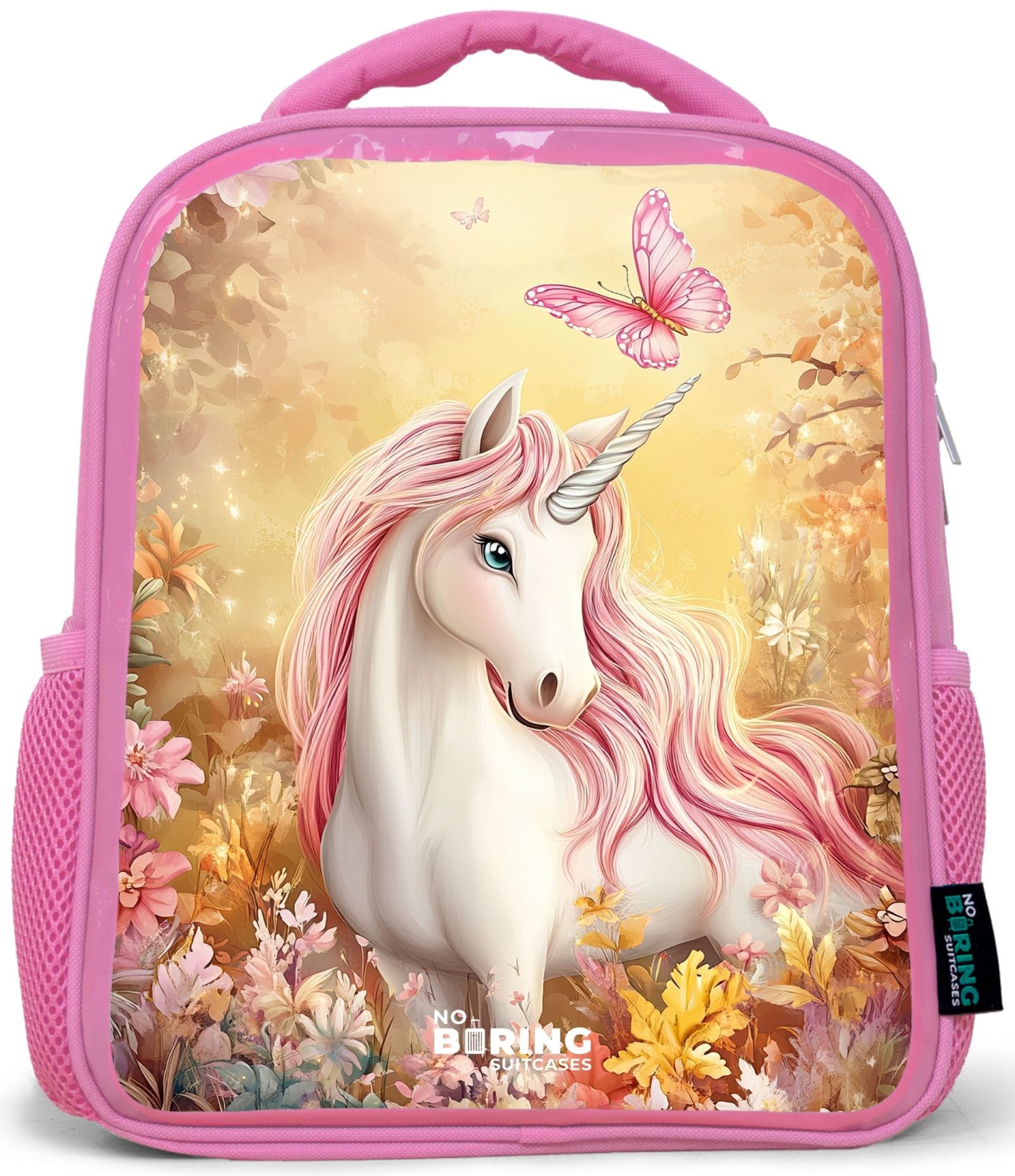 NoBoringSuitcases.com© Rucksack Rosa - Einhorn - Schmetterling - Rosa - Mähne, Kinderrucksack, Schulrucksack, Freizeitrucksack, Mädchen, Kindergarten