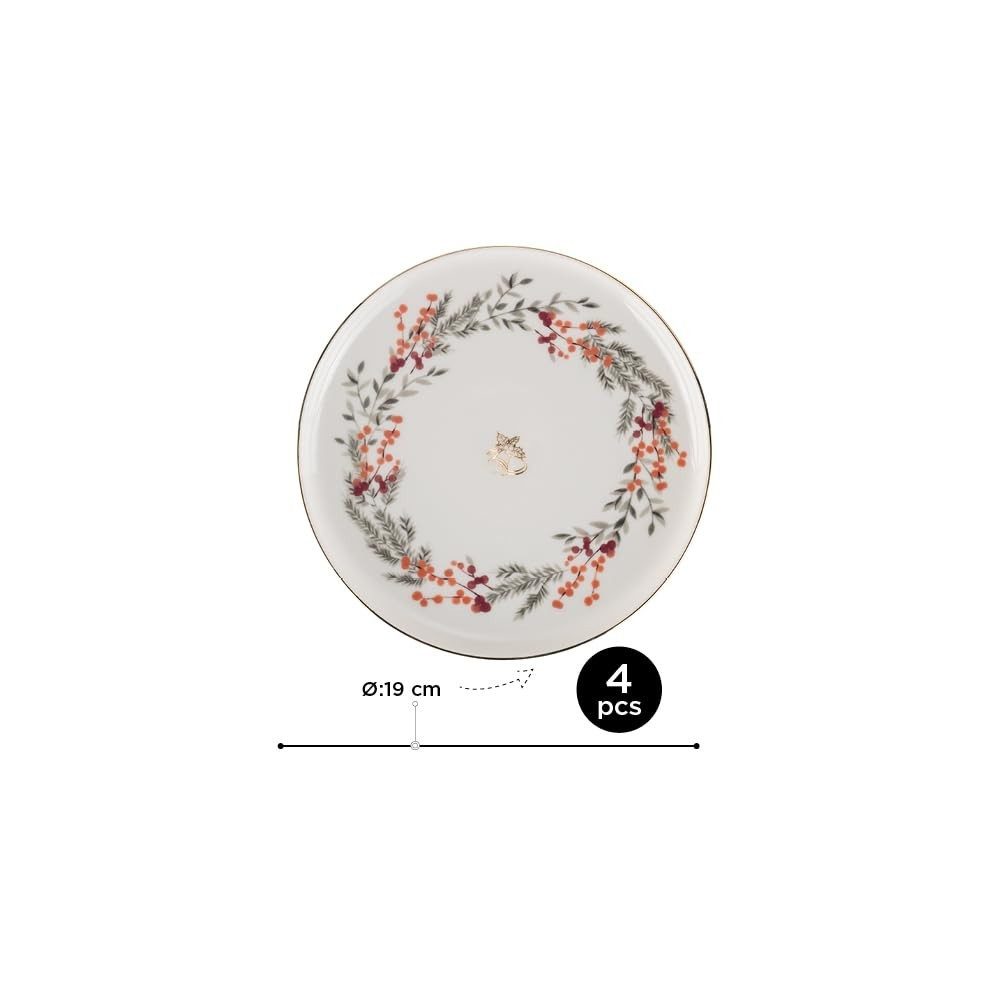 Kütahya Porselen Teller-Set Kütahya Porselen 4er Dessertteller Set 19 cm – Weiß mit Goldrand, Porzellan