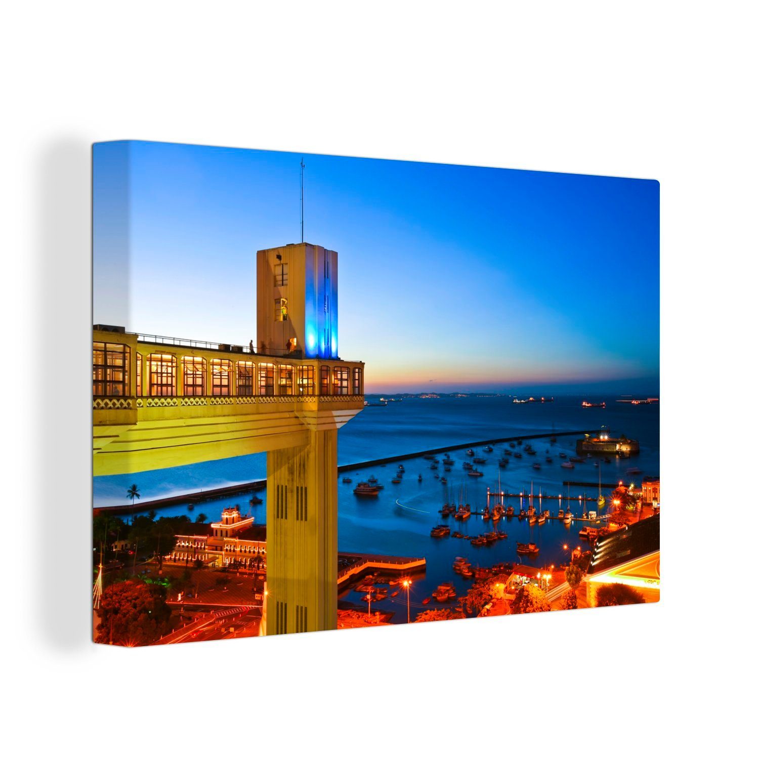 OneMillionCanvasses® Leinwandbild Lacerda-Aufzug an der Küste von Salvador, Brasilien, (1 St), Wandbild Leinwandbilder, Aufhängefertig, Wanddeko, 30x20 cm