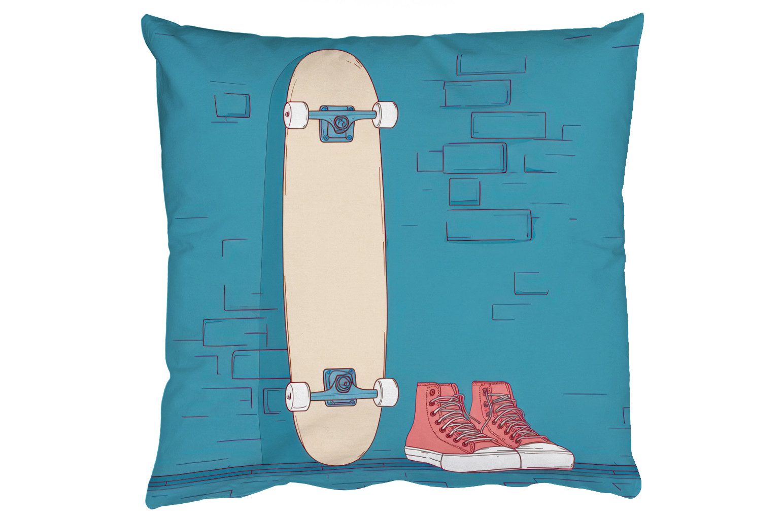 MuchoWow Dekokissen Skateboard - Gymnastikschuhe - Rot - Minimalistisch, Zierkissen, Deko Kissen mit Füllung, Sofakissen, 60x60 cm
