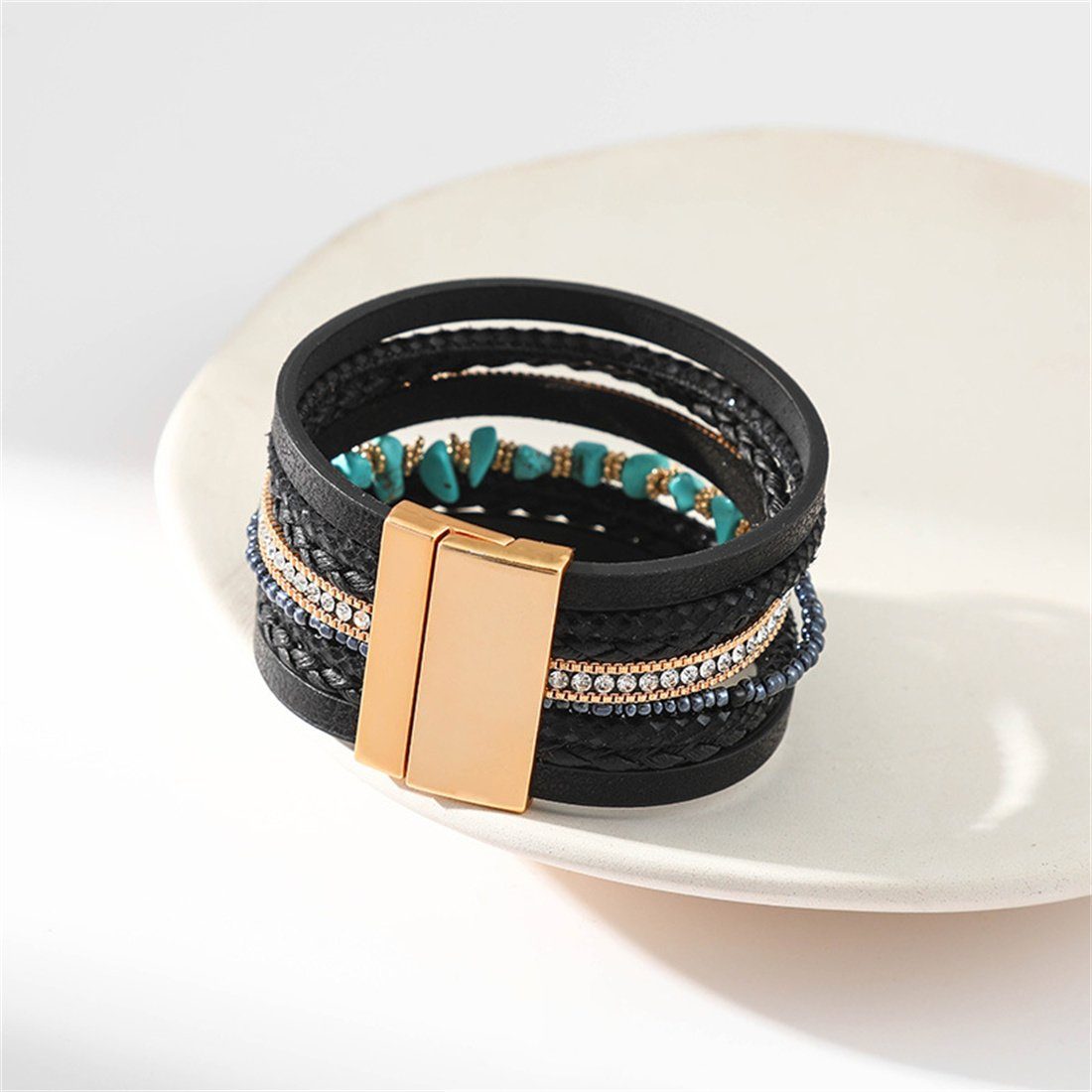 Schwarz mit Magnetverschluss DÖRÖY Lederarmband aus Bohemian-Armband Leder Unregelmäßiges