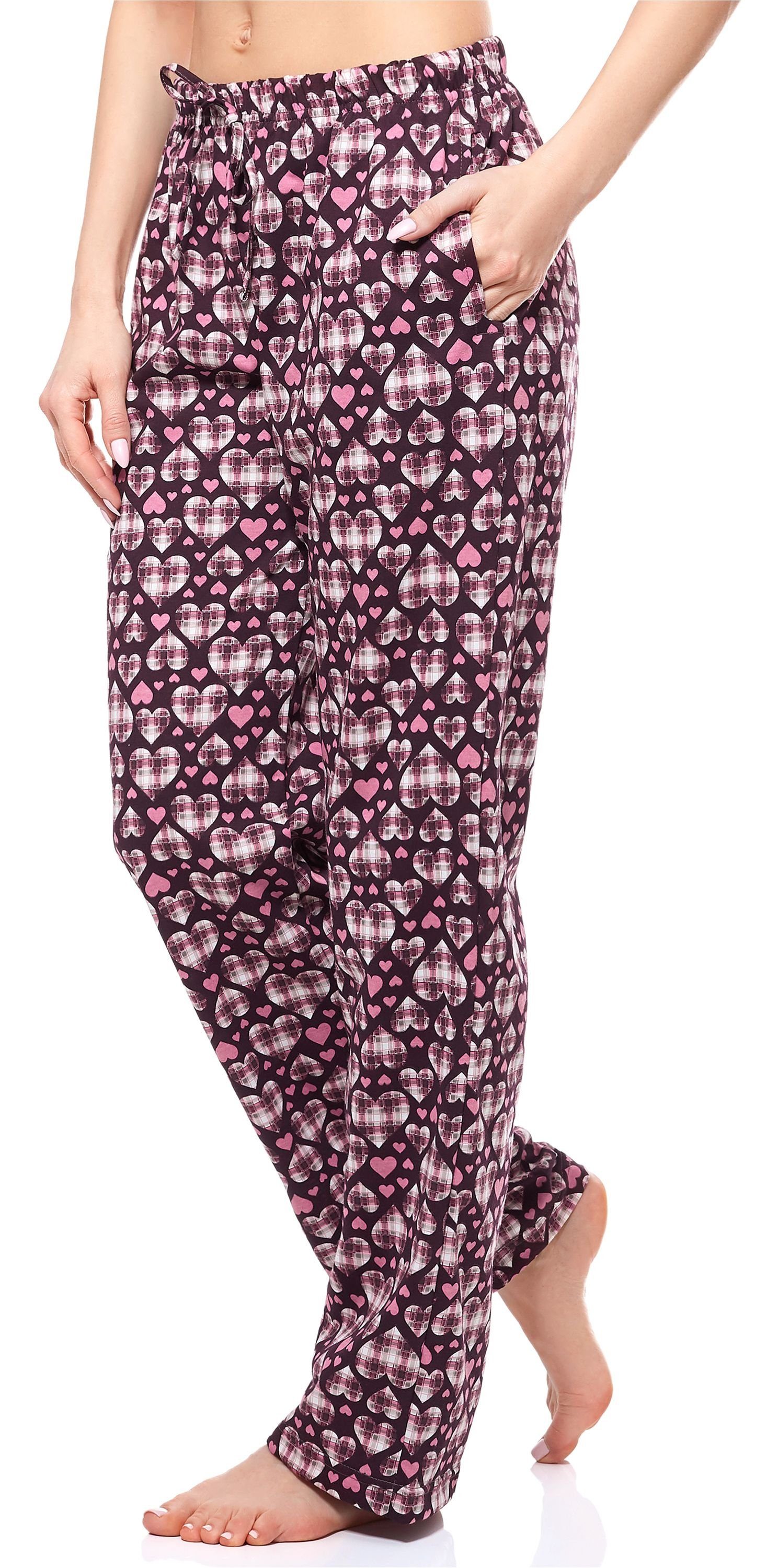 Merry Style Lila/Herzen Damen elastischer Pyjamashorts MPP-001 Schlafanzugshose Bund (1-tlg)