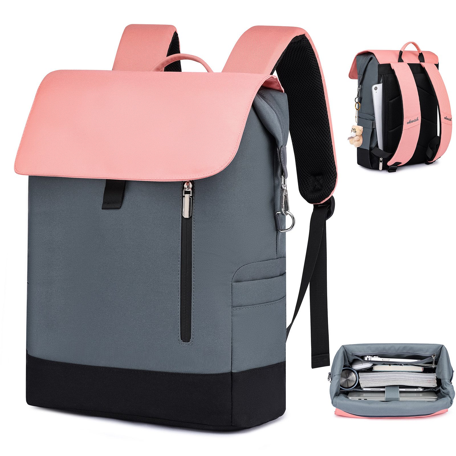 OKWISH Laptoprucksack Handtasche Freizeitrucksack Cityrucksack mit Laptopfach (Laptop Notebook Tasche Schule Uni Rucksack, 1-tlg., Laptop für 13 Zoll, Wasserabweisender, Unisex Reiserucksack), fur Herren Damen Jungen Teenager Freizeit Arbeit Business Reis