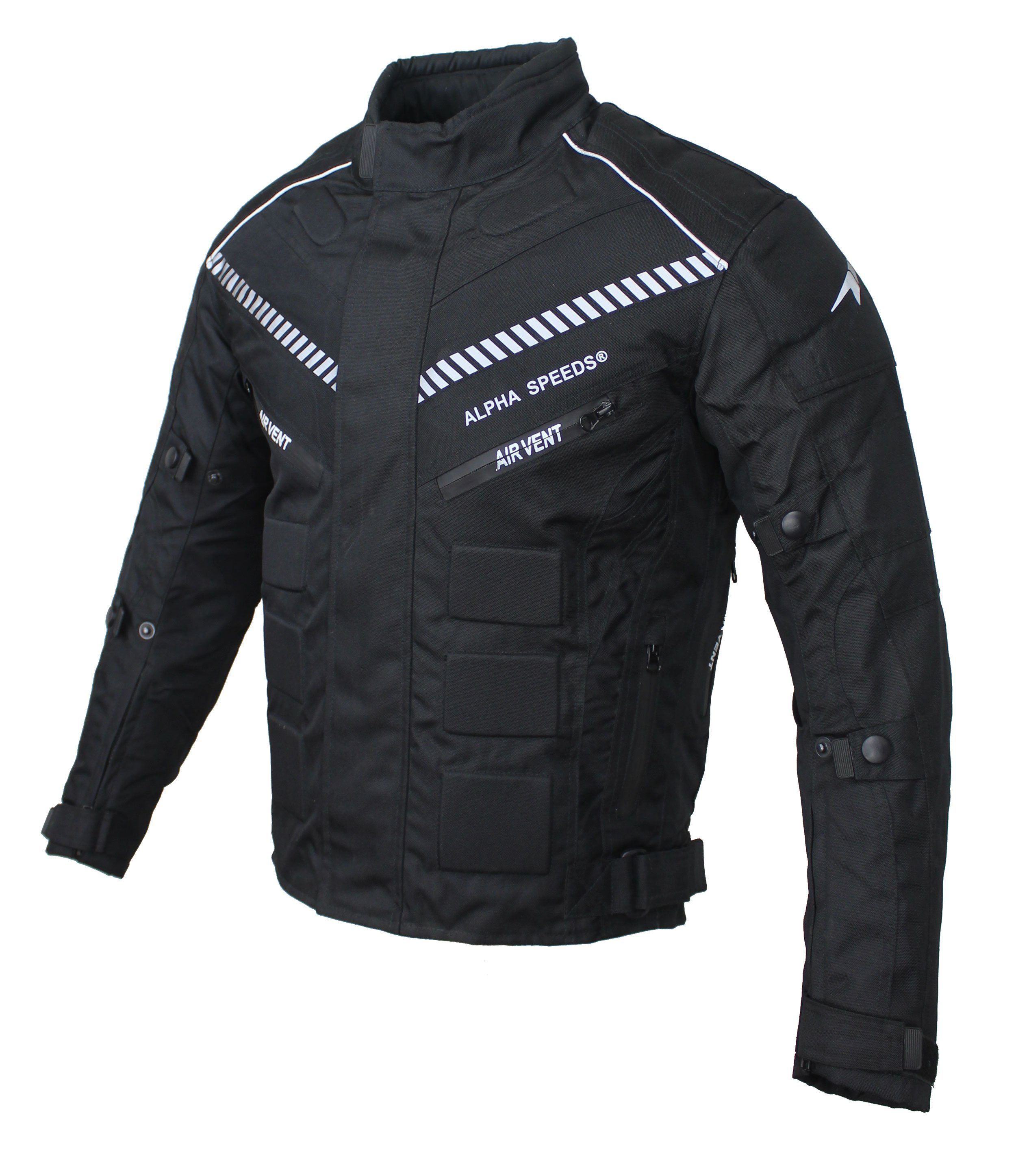 Alpha Speeds Motorradjacke Herren Motorrad Biker Textil Jacke Wasserdicht Jacke mit Protektoren Belüftungssysteme, Innenjacke ist trennbar: All Season, SLIM Schwarz