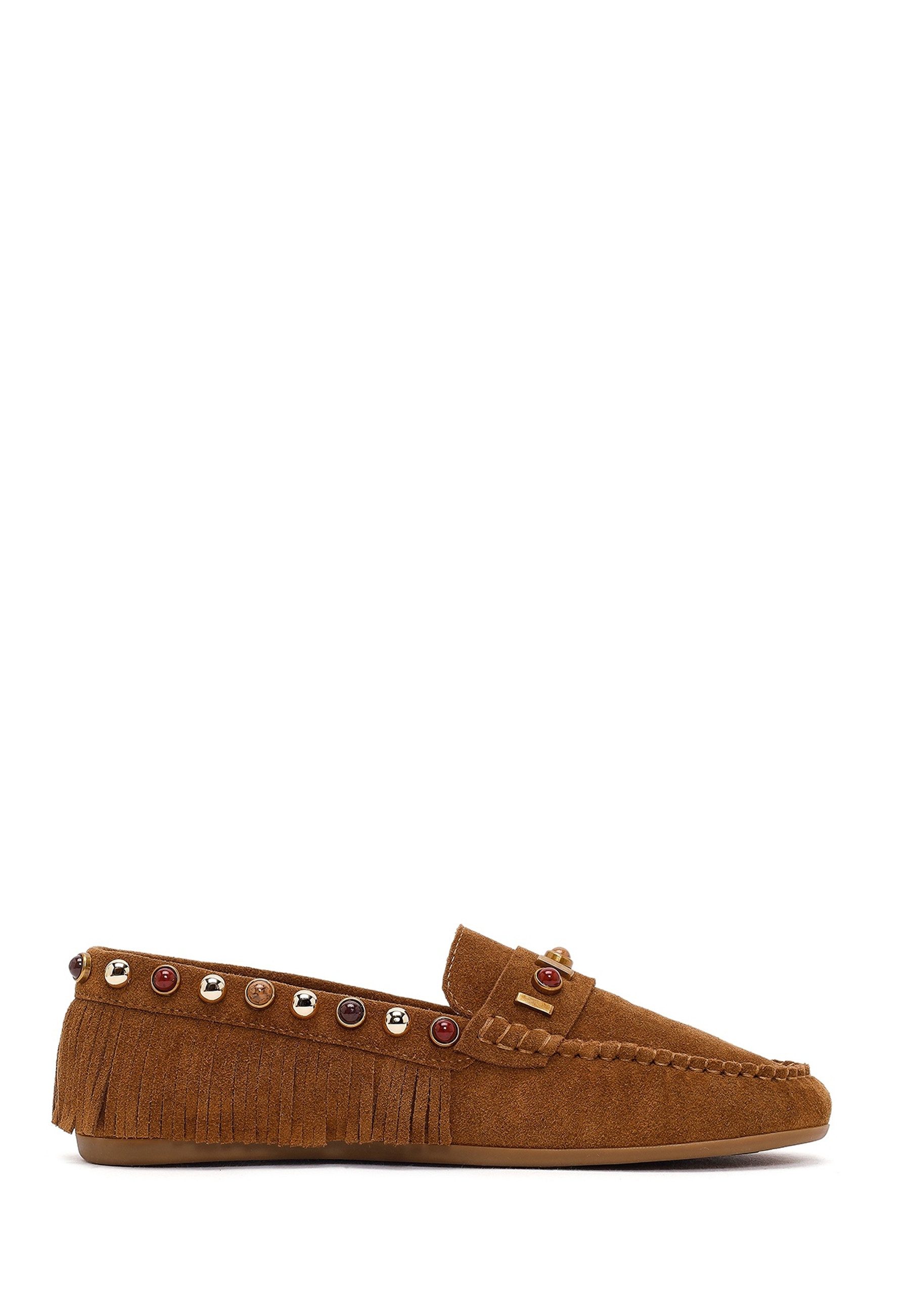 Derimod Loafer aus Veloursleder Loafer Wildleder-Obermaterial, Lederfutter, Slip-On-Stil, Fransen-Detail