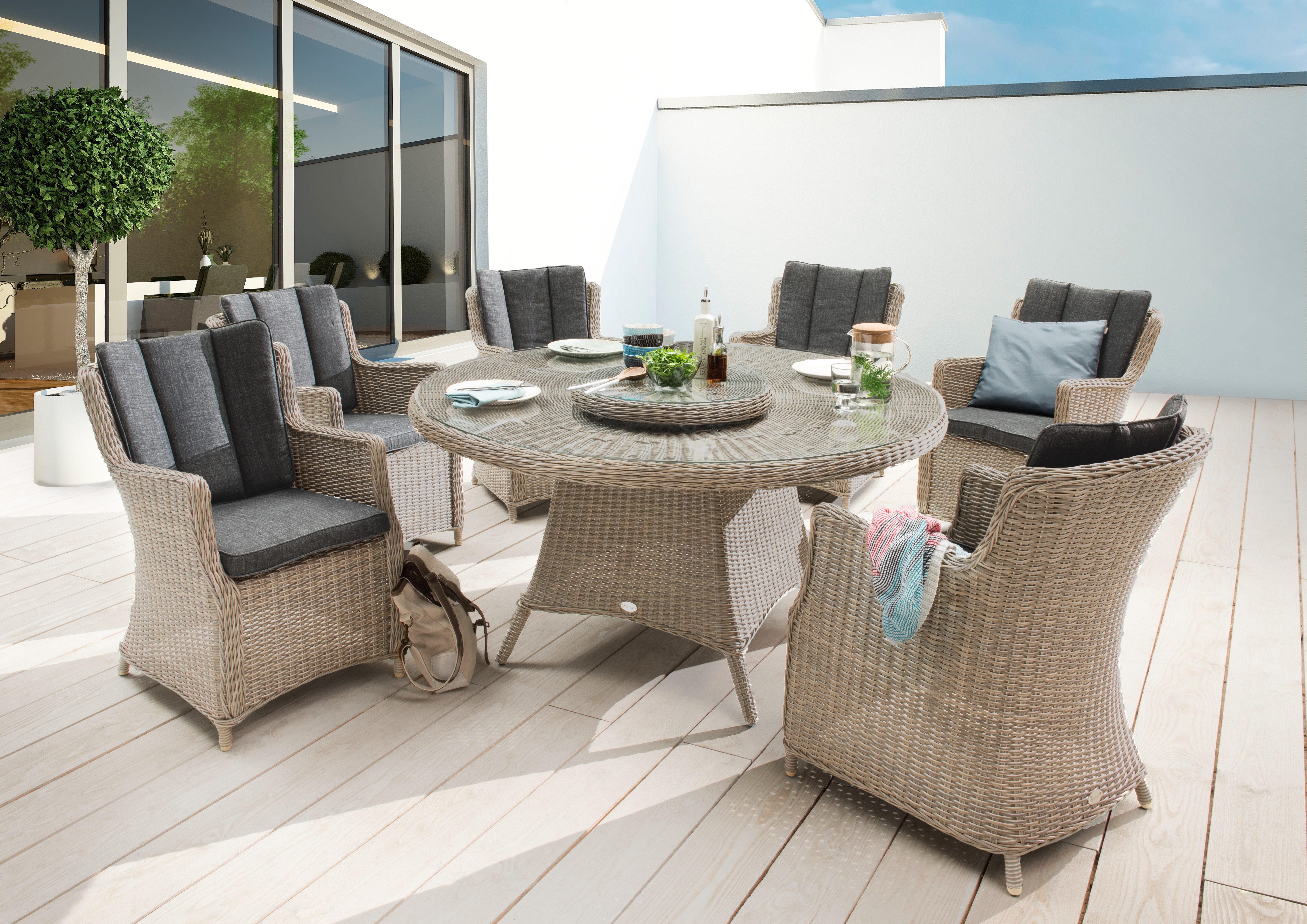 Destiny Sitzgruppe Luna, (Set, 20-tlg), bestehend aus 6x Sessel, 1x Tisch, 1x Drehteller, inkl. Auflagen