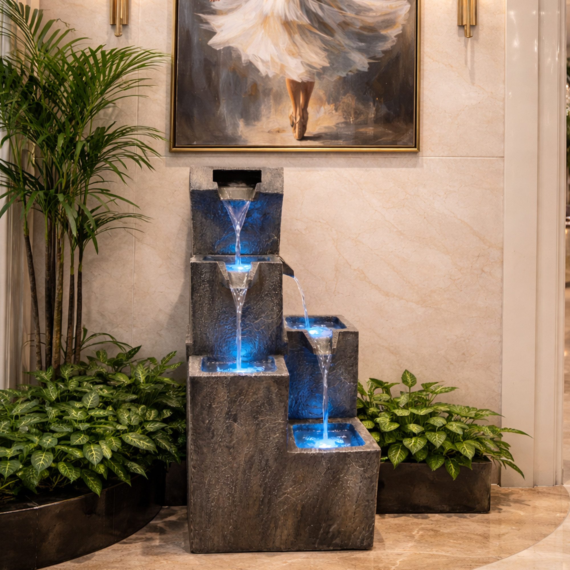 Köhko Gartenbrunnen Brunnen mit LEDs, stufige Wasserfall für Garten,Terrasse,Balkon – Bild 4 von 5