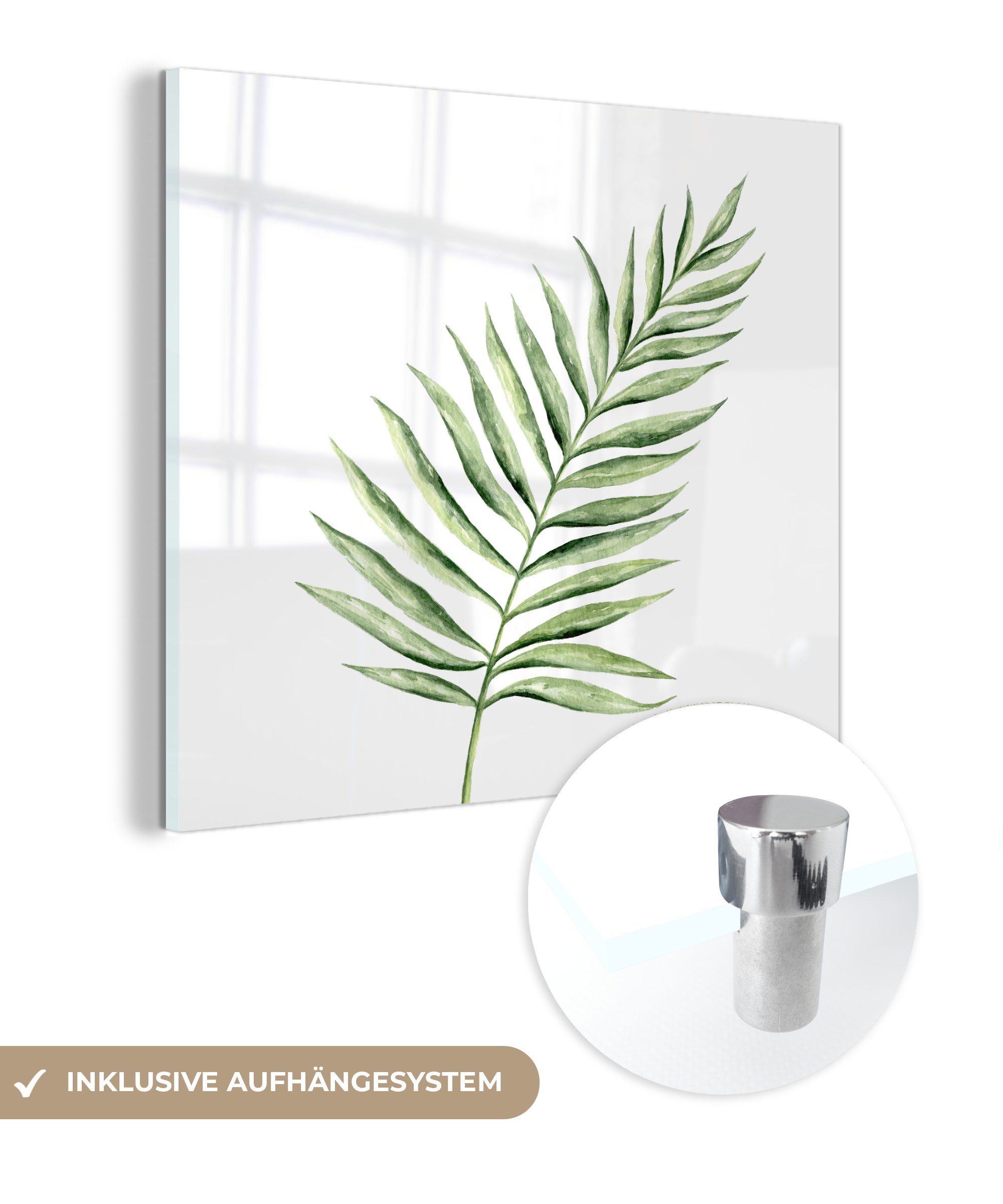 MuchoWow Acrylglasbild Pflanze - Glas - - Wanddekoration St), - Foto (1 auf Wandbild auf Glas Aquarell, Glasbilder Bilder
